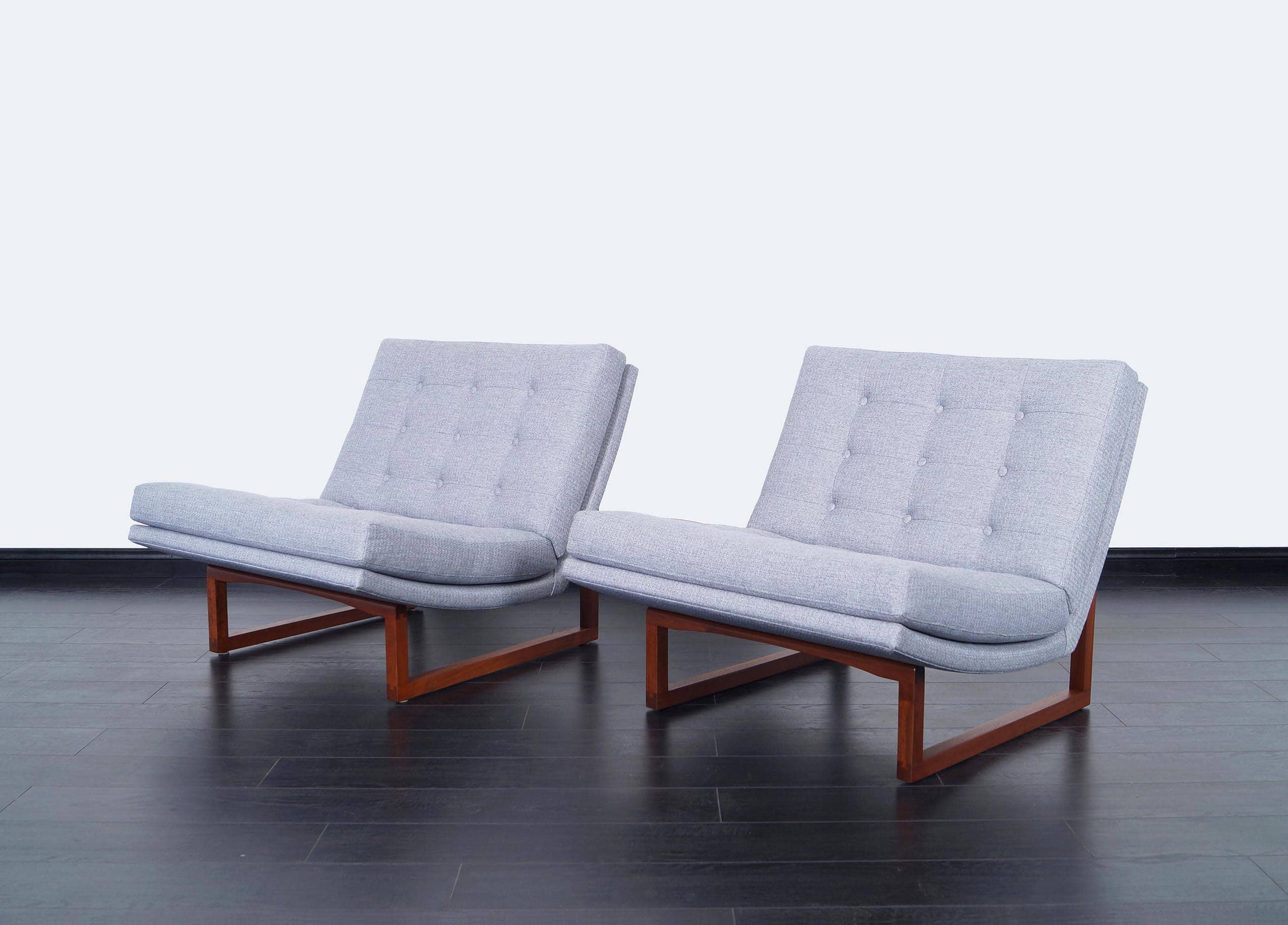 Vintage Tufted Walnut Lounge Chairs by Milo Baughman