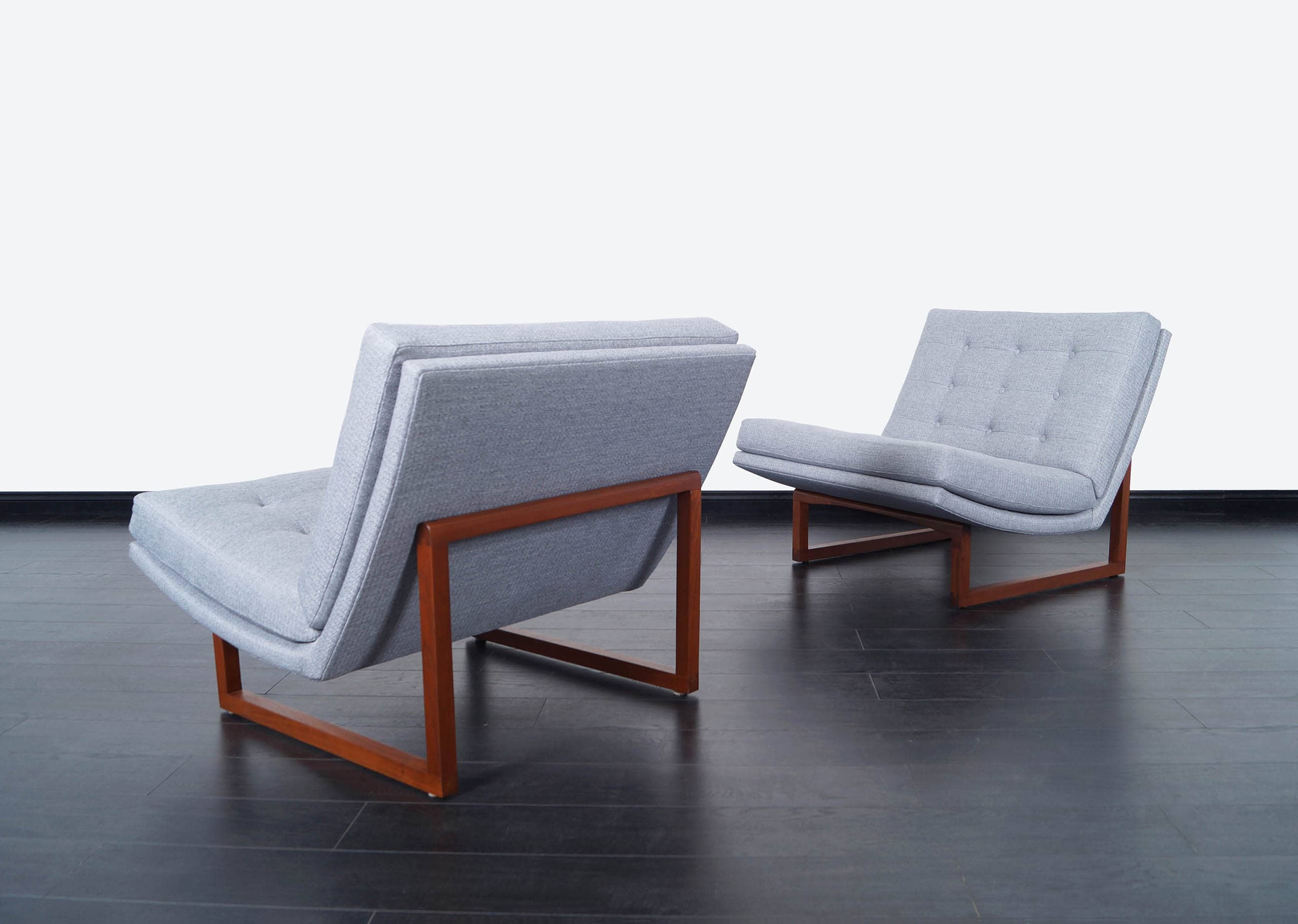 Vintage Tufted Walnut Lounge Chairs by Milo Baughman