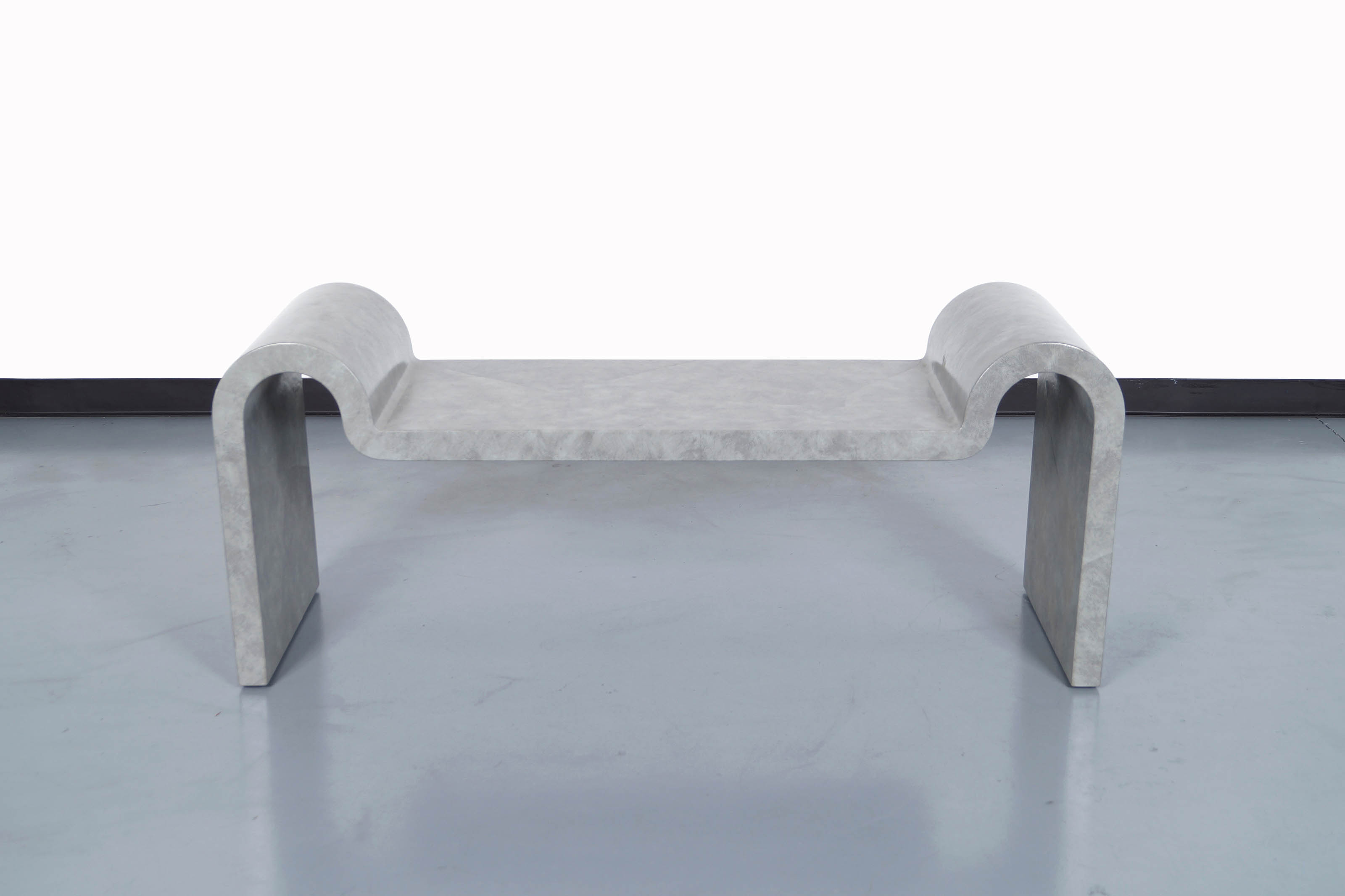 Architectural Leather Bench by Karl Springer 
