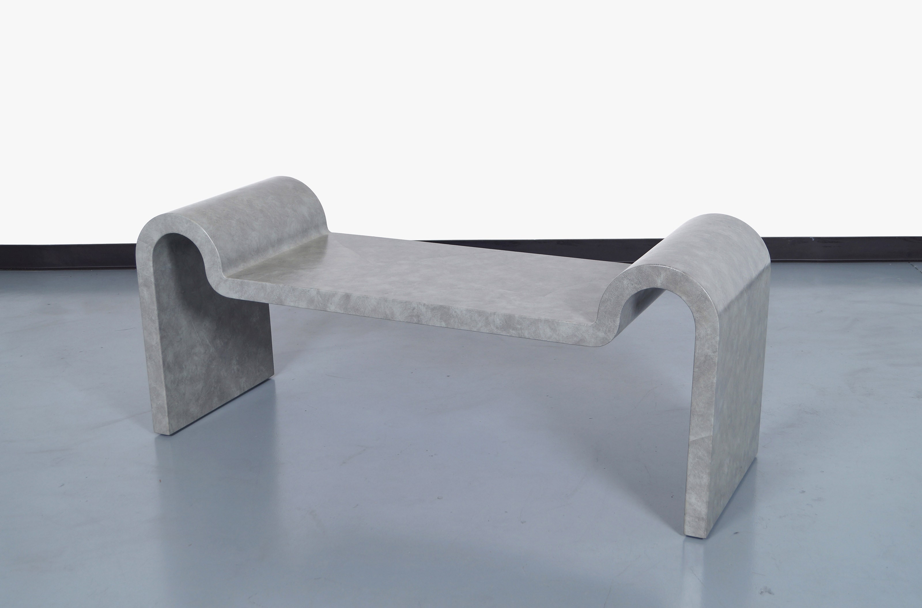 Architectural Leather Bench by Karl Springer 
