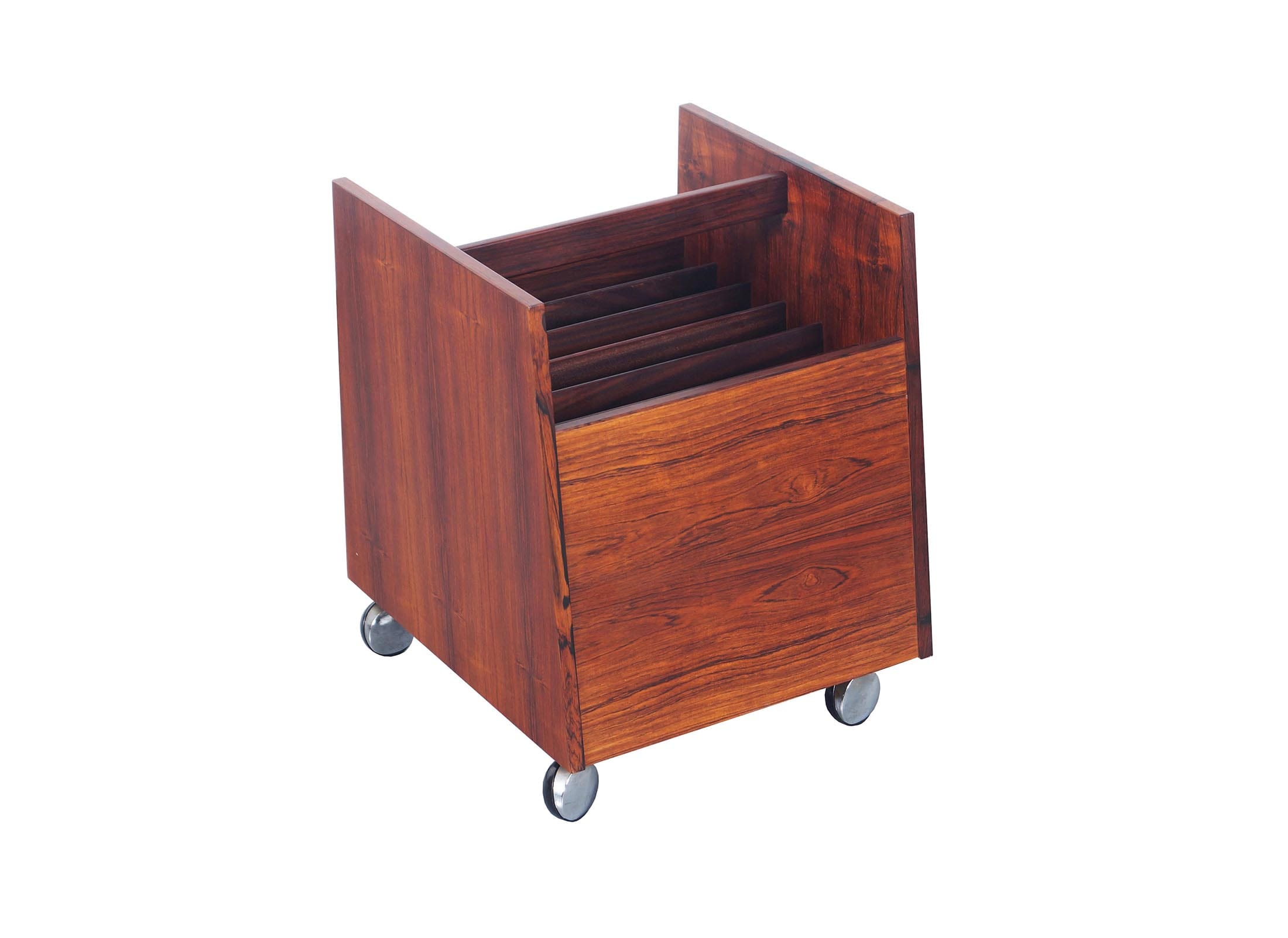 Danish Rosewood Rolling Magazine Stand by Rolf Hesland