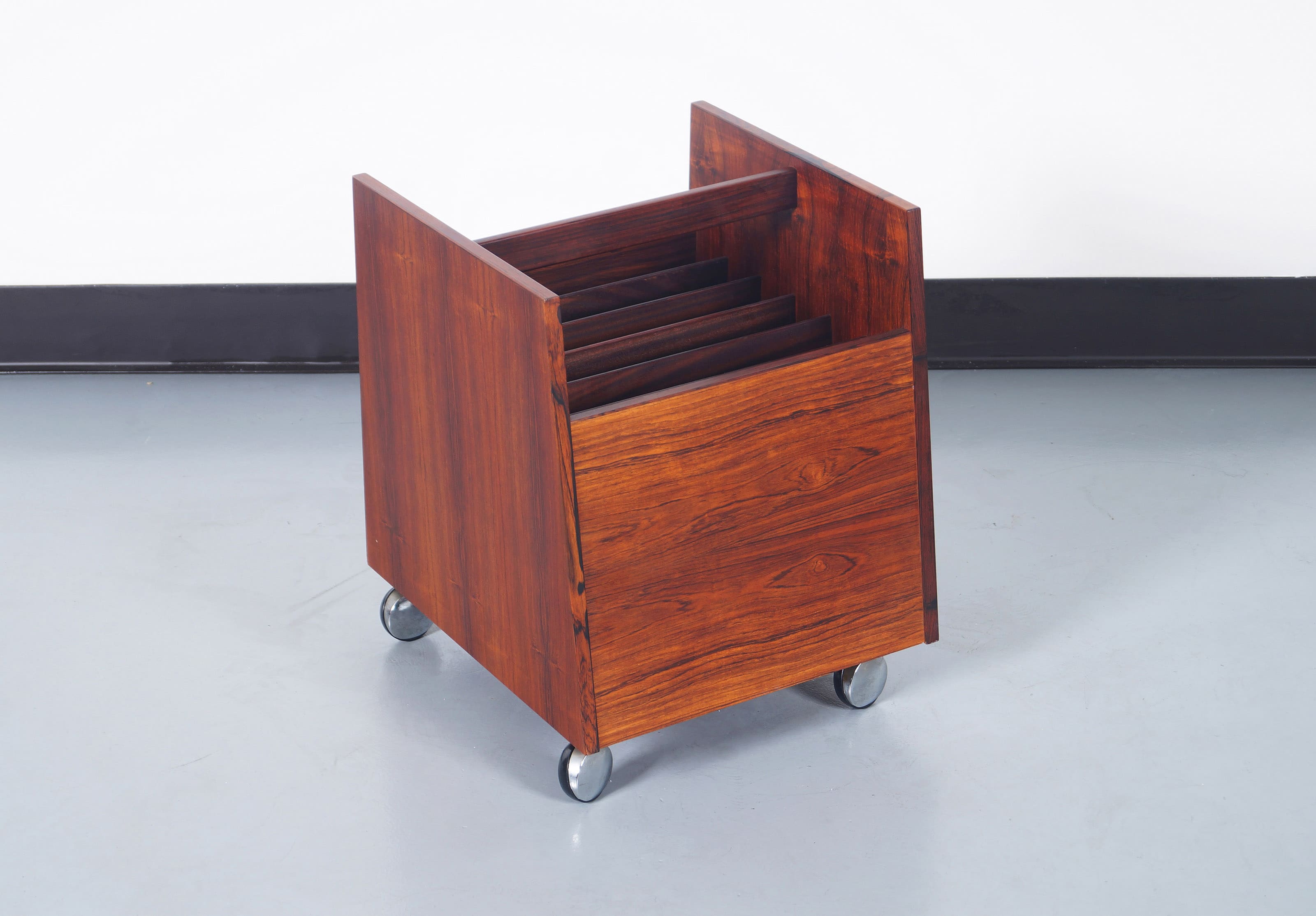 Danish Rosewood Rolling Magazine Stand by Rolf Hesland