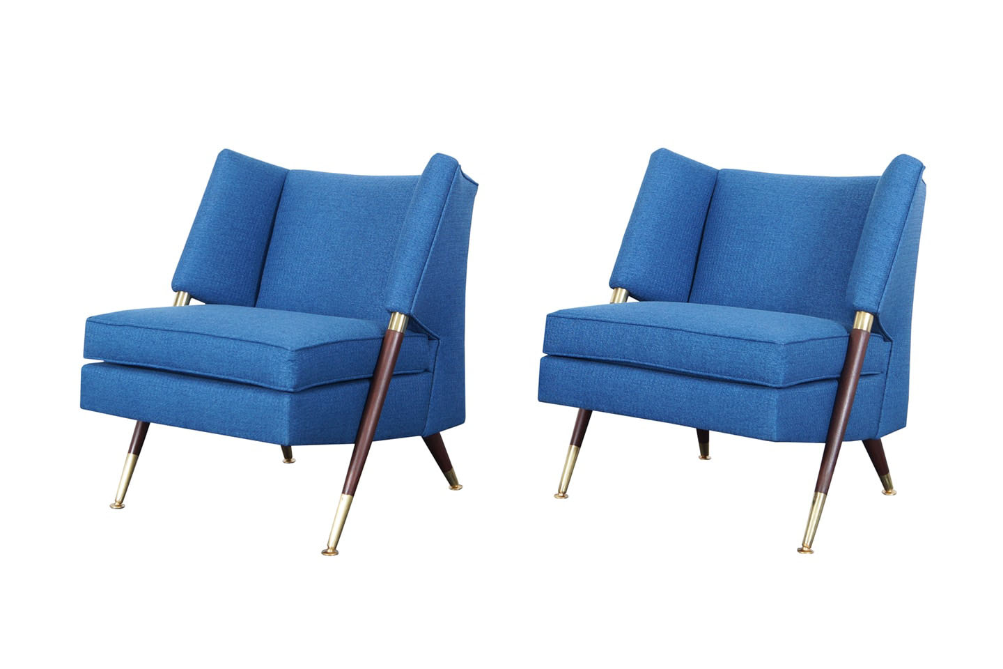 Modernist Walnut & Brass Lounge Chairs