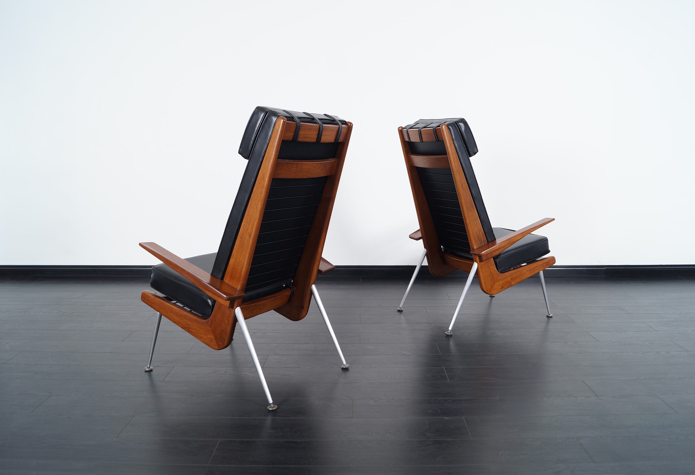 Mid Century Modern Walnut High Back Chairs