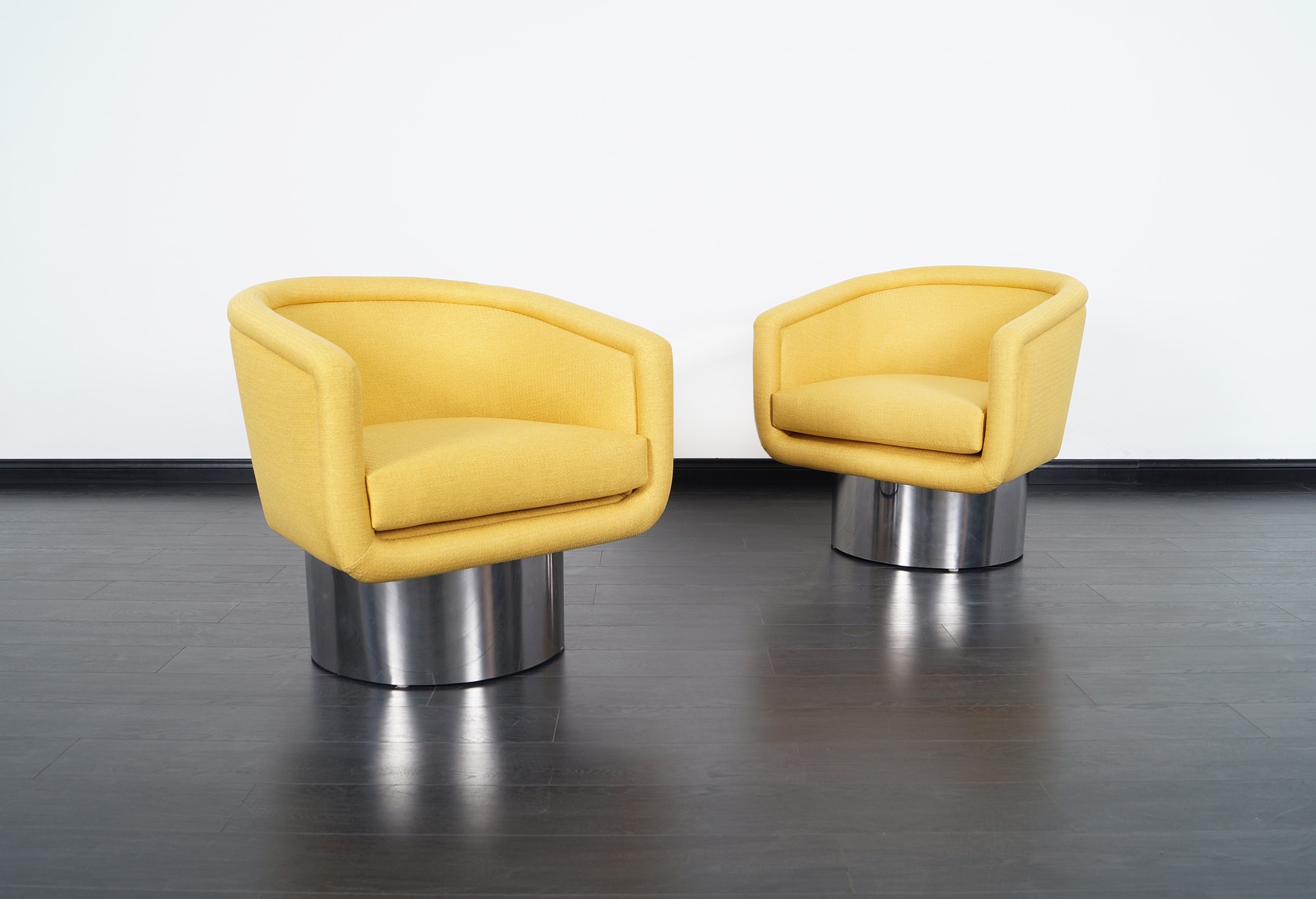 Vintage Chrome Swivel Lounge Chairs by Leon Rosen