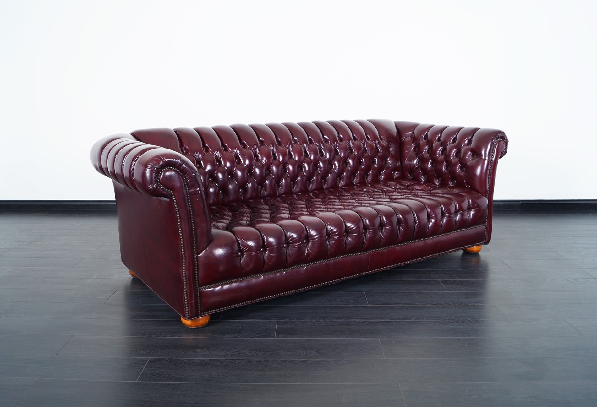 Vintage Burgundy Leather Chesterfield Sofa