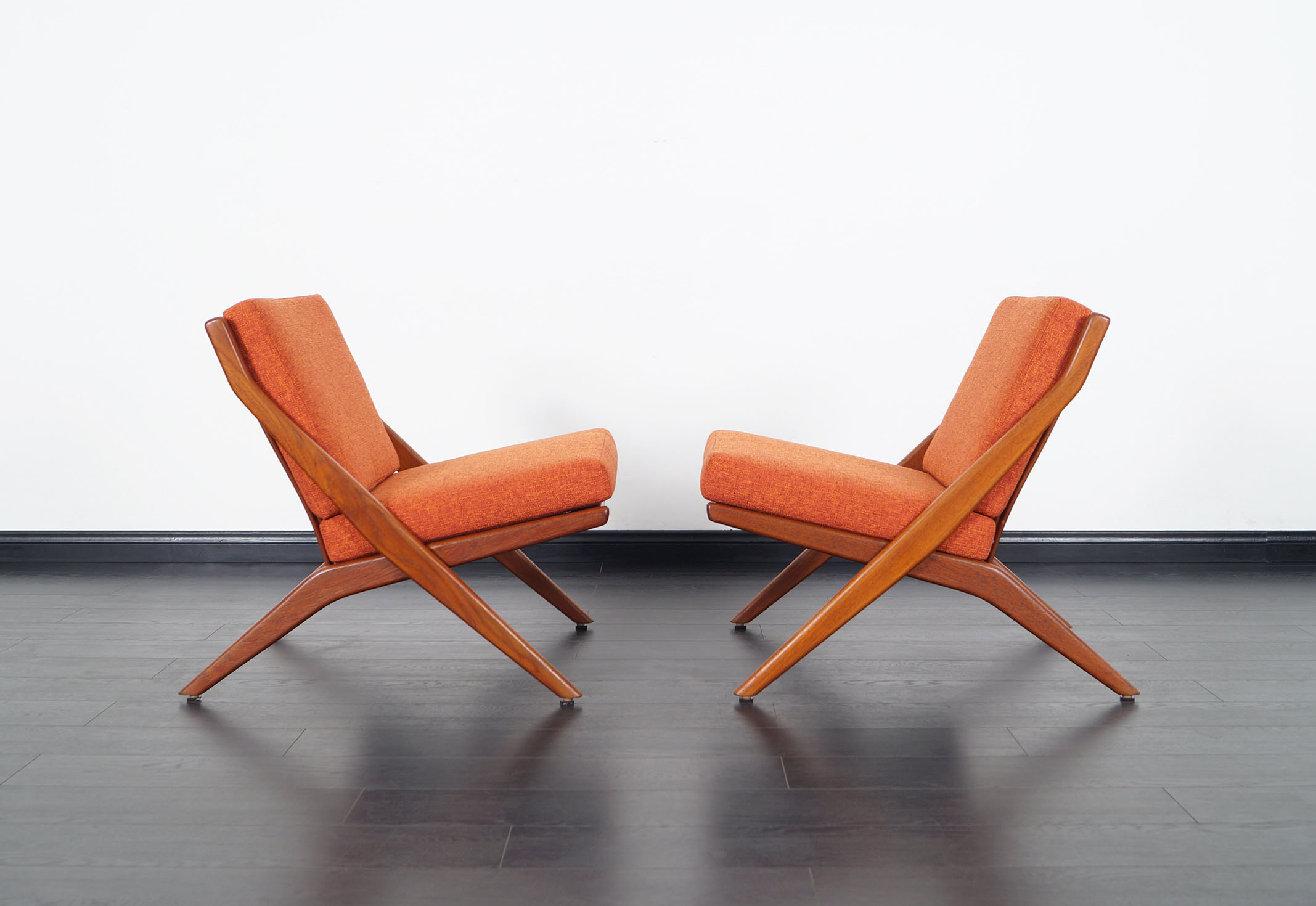 Vintage Teak Scissor Lounge Chairs by Folke Ohlsson for Dux