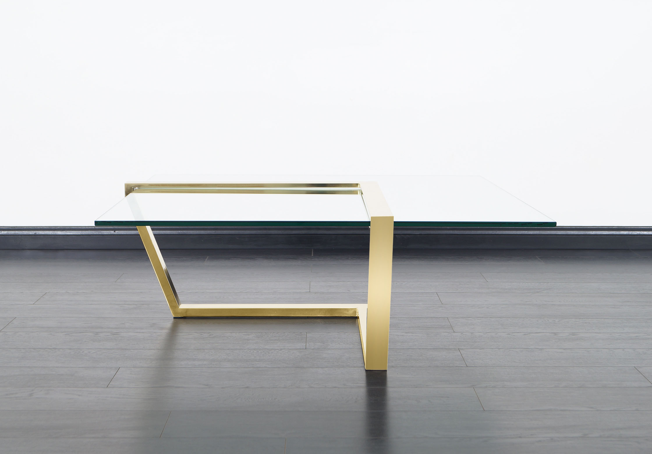 Vintage Brass Cantilevered Coffee Table by DIA