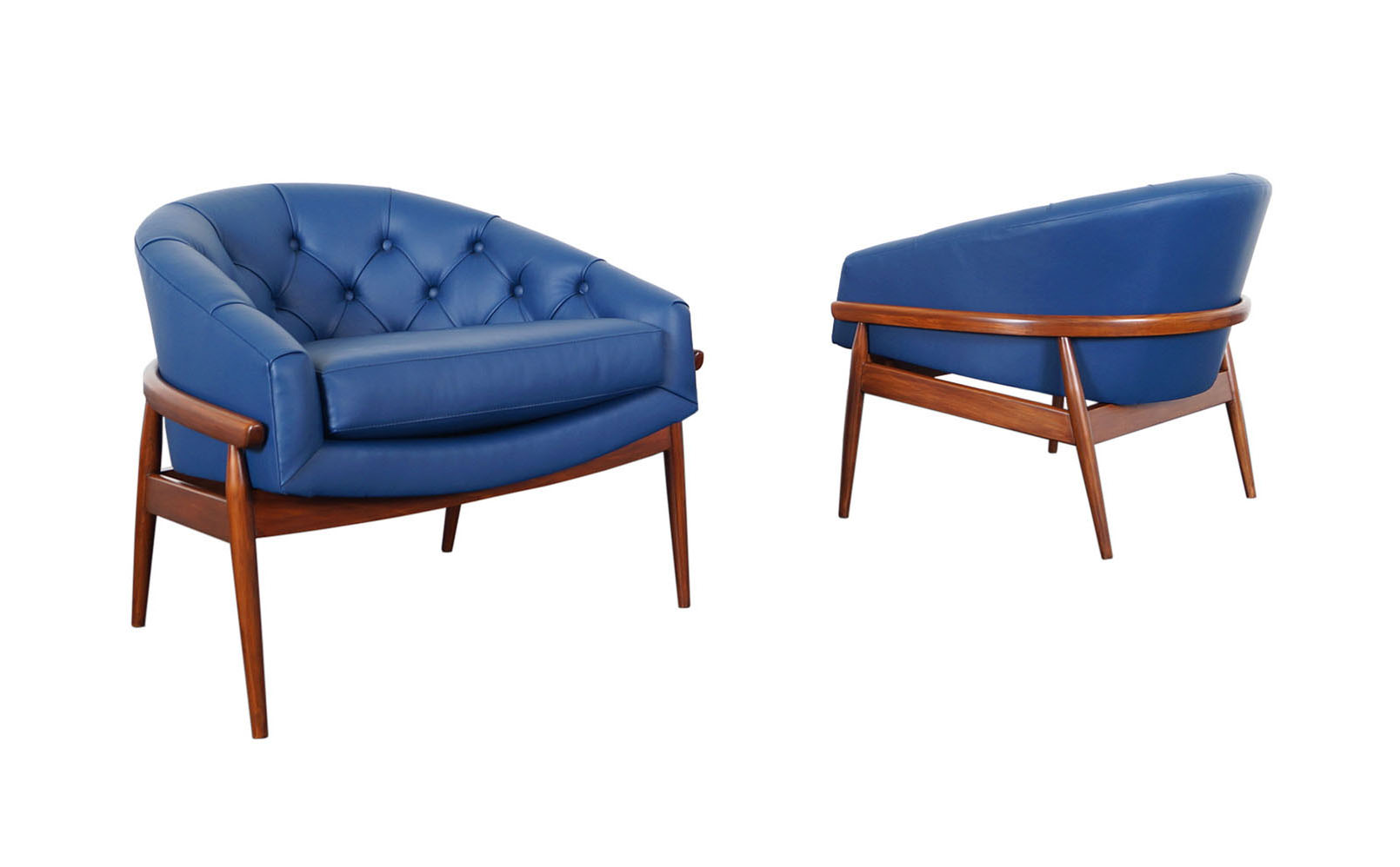 Vintage Leather Tufted Barrel Lounge Chairs by Milo Baughman