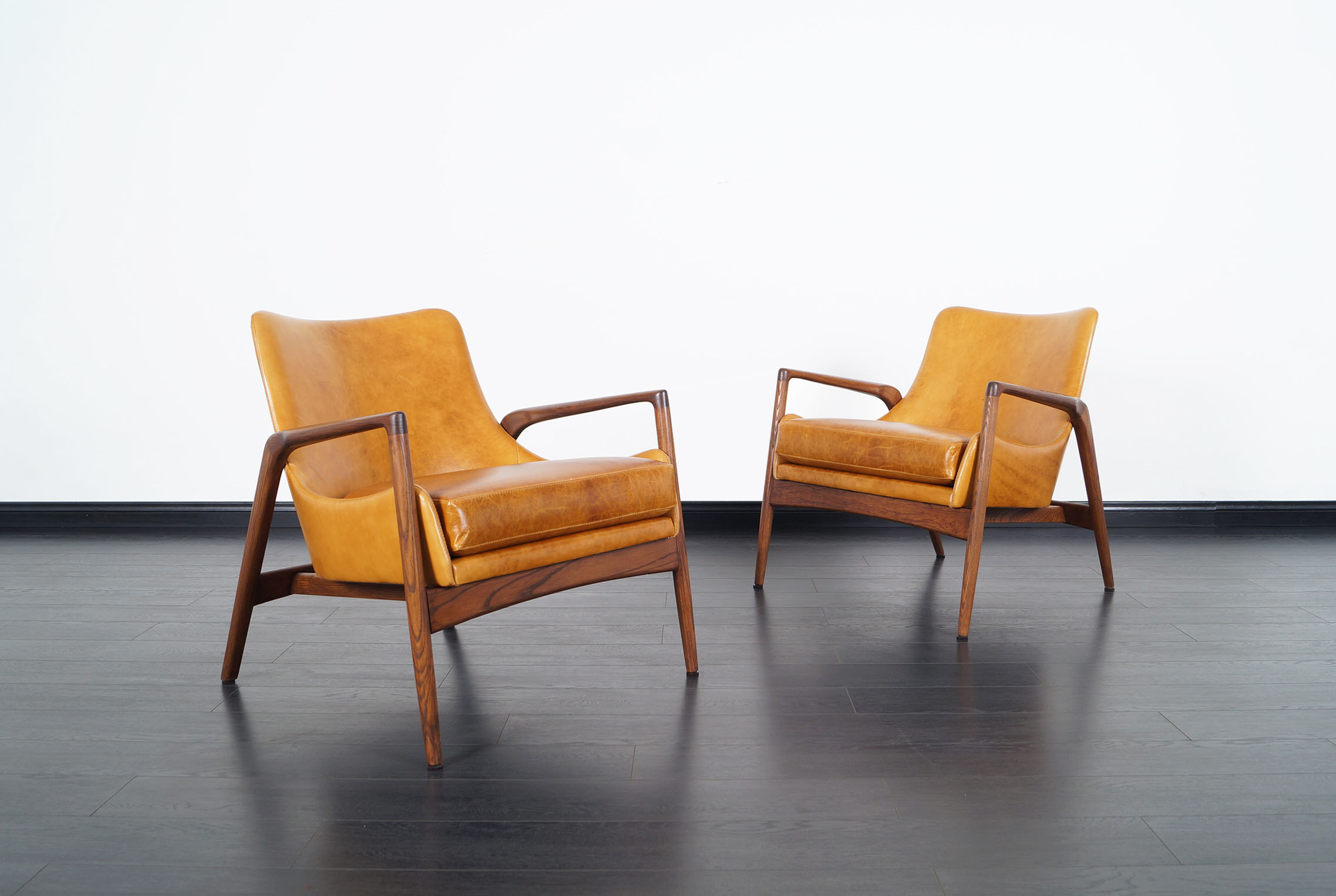 Danish Modern Leather Lounge Chairs by Ib Kofod Larsen