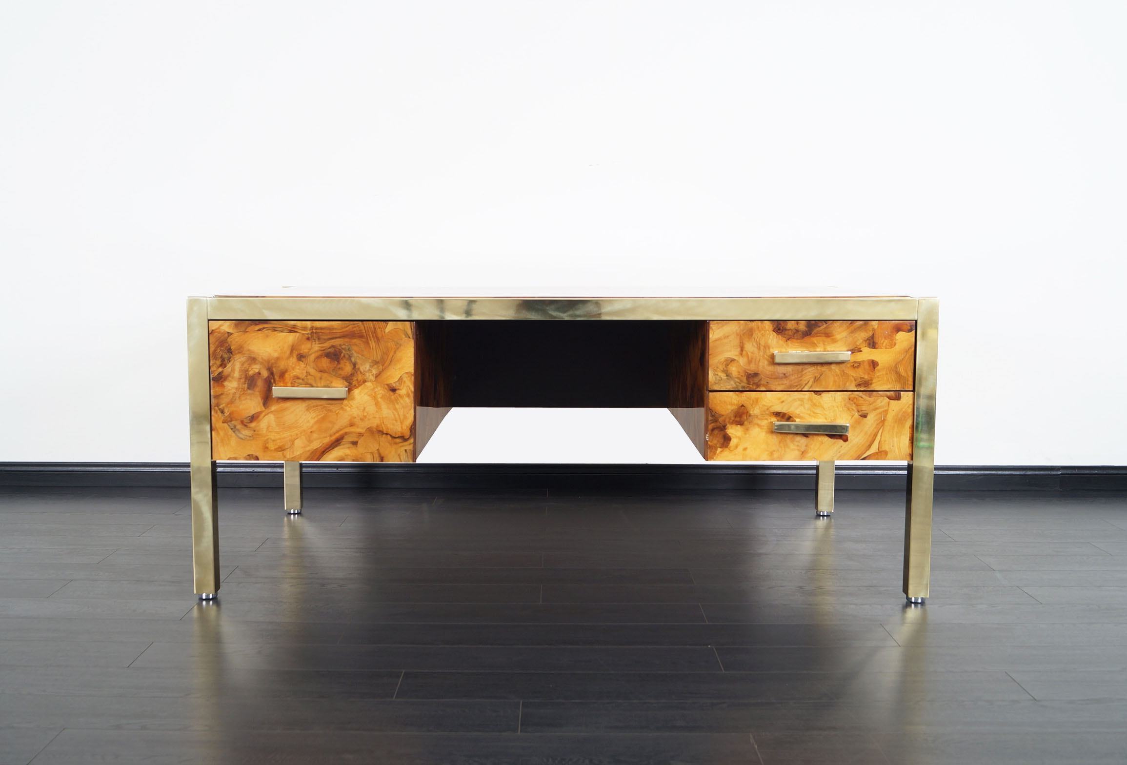 Monumental Executive Burl Wood Desk by Pace Collection
