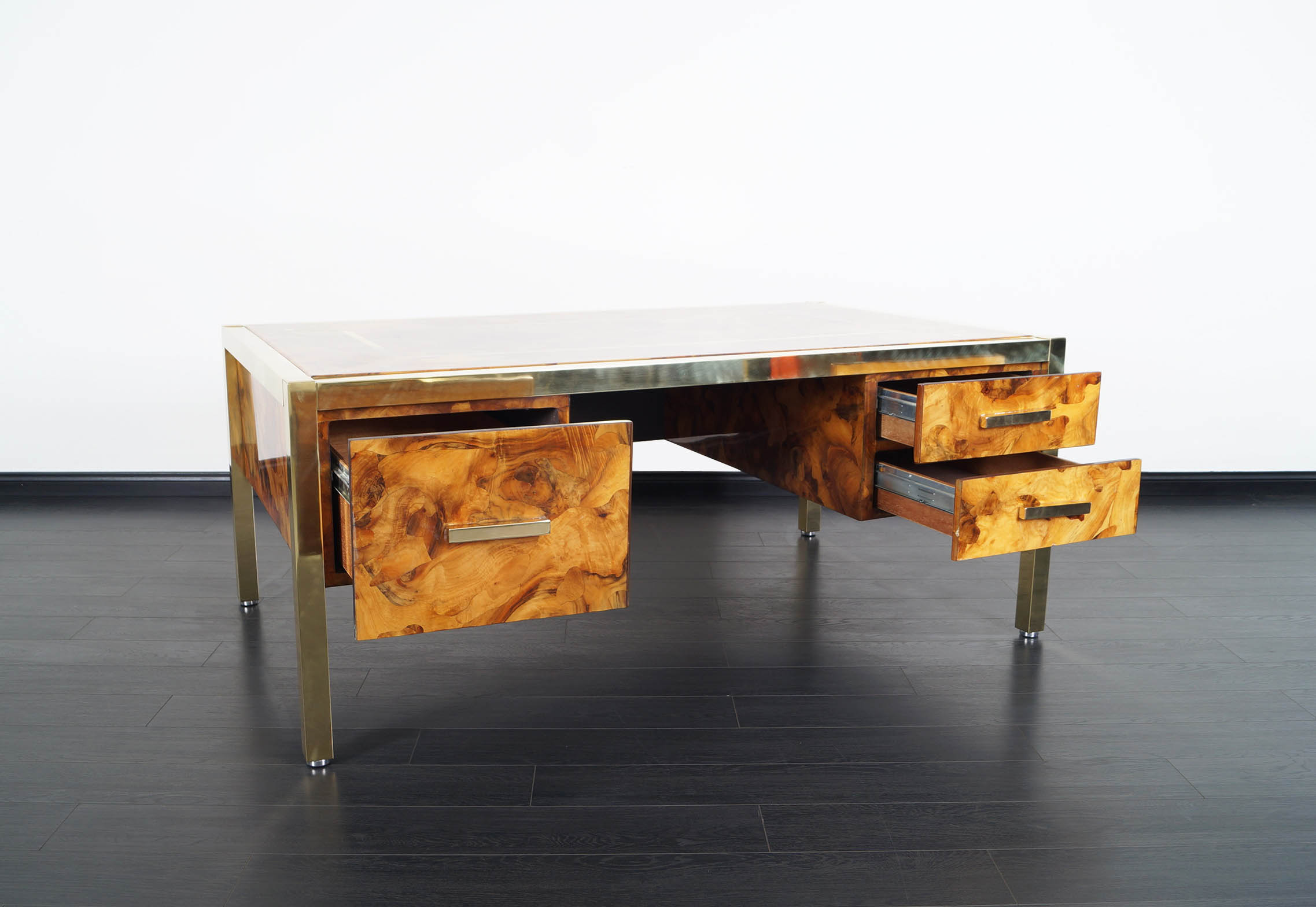 Monumental Executive Burl Wood Desk by Pace Collection