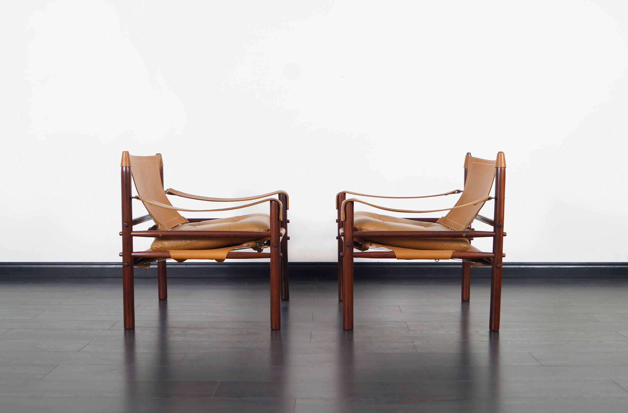 Rosewood Sirocco Leather Lounge Chairs by Arne Norell