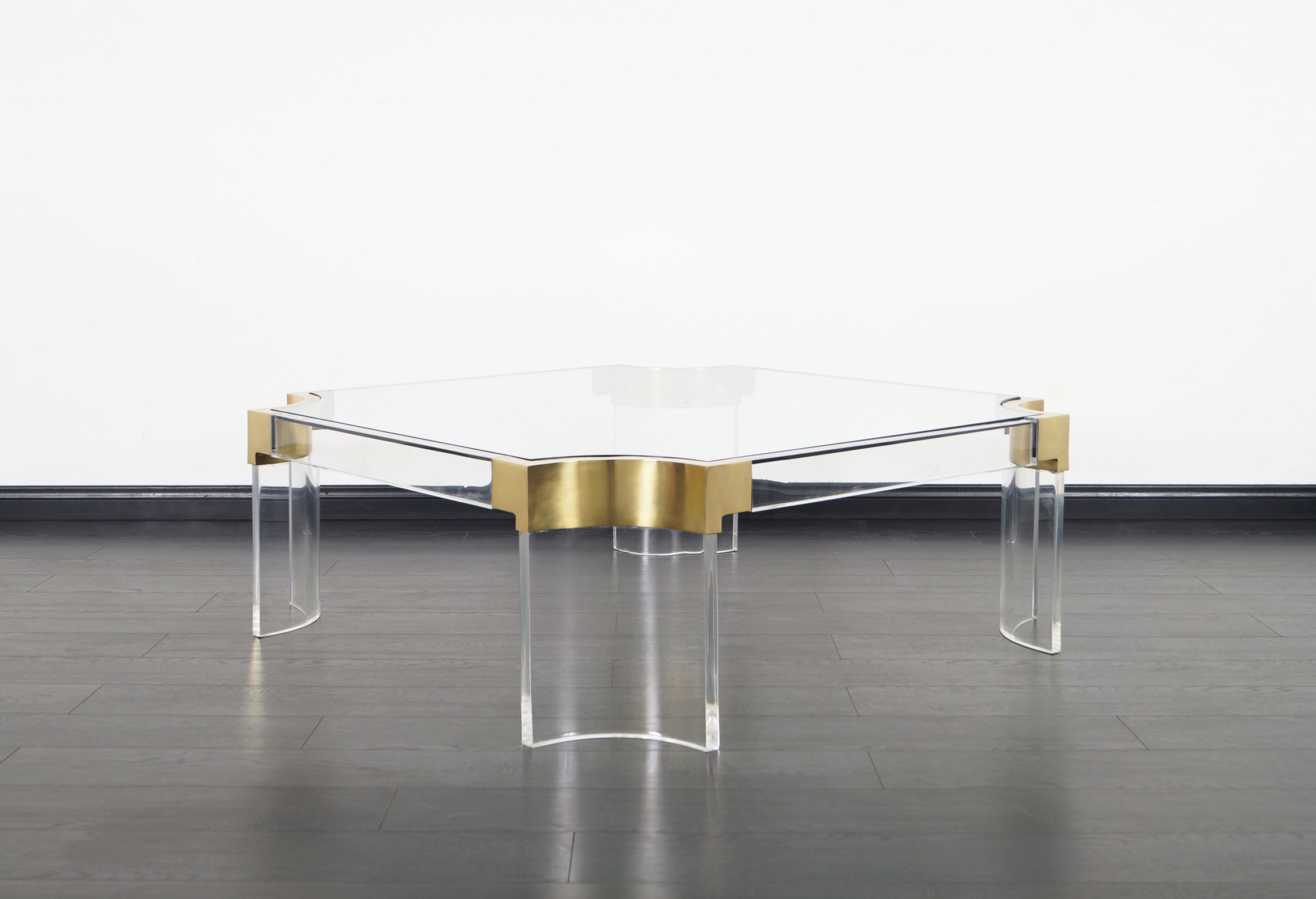 Brass and Lucite Waterfall Line Coffee Table by Charles Hollis Jones