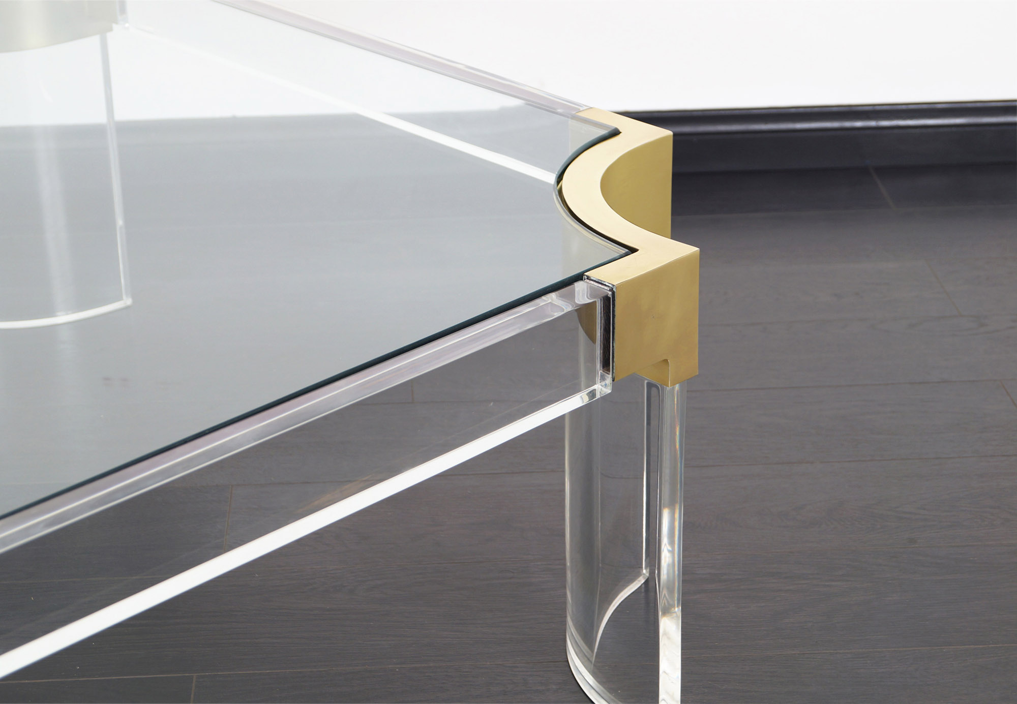 Brass and Lucite Waterfall Line Coffee Table by Charles Hollis Jones