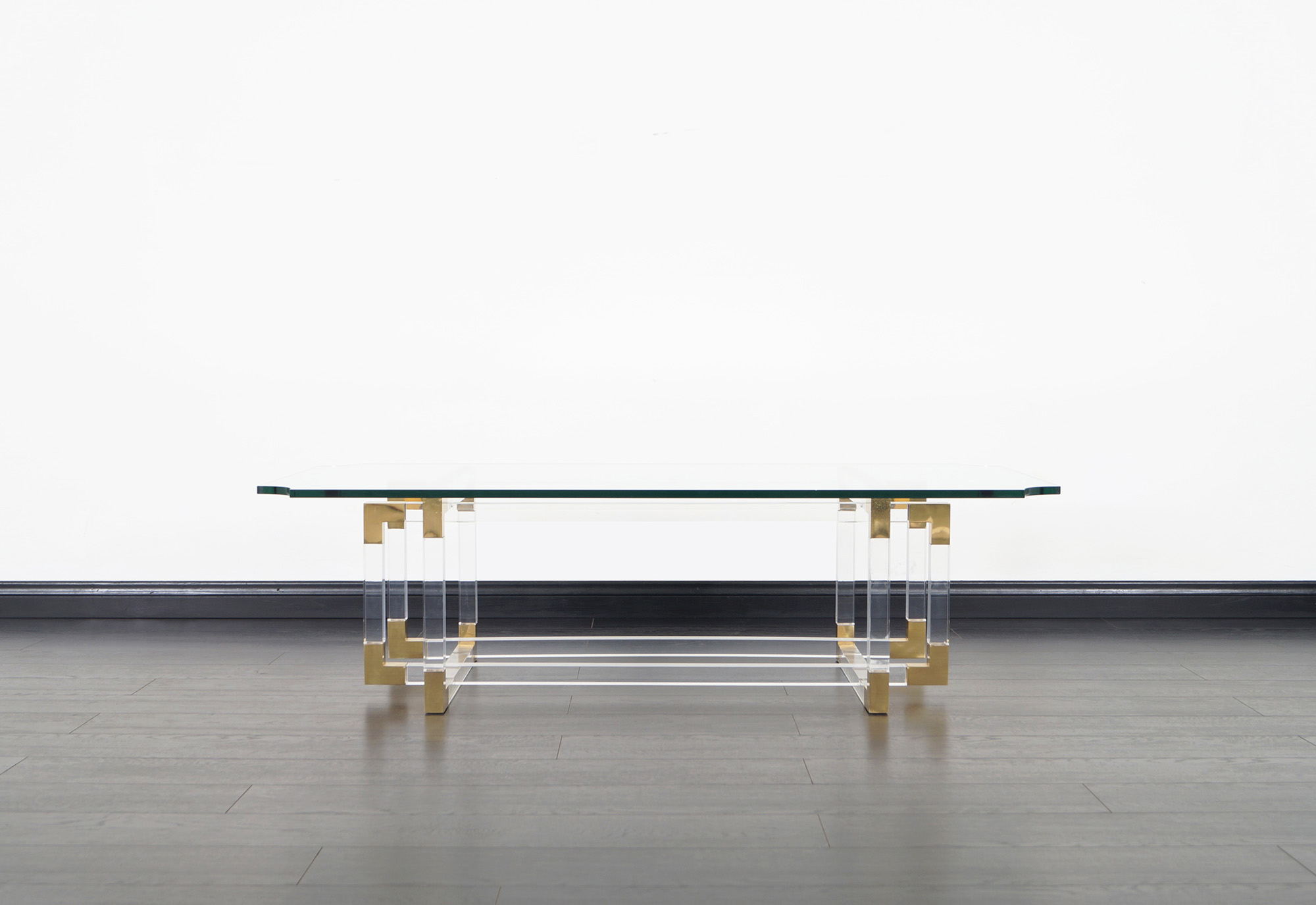 Acrylic and Brass Metric Line Coffee Table by Charles Hollis Jones