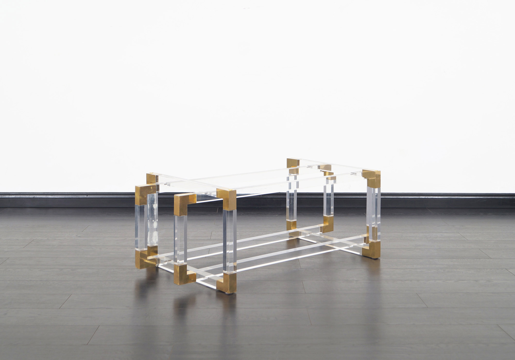 Acrylic and Brass Metric Line Coffee Table by Charles Hollis Jones