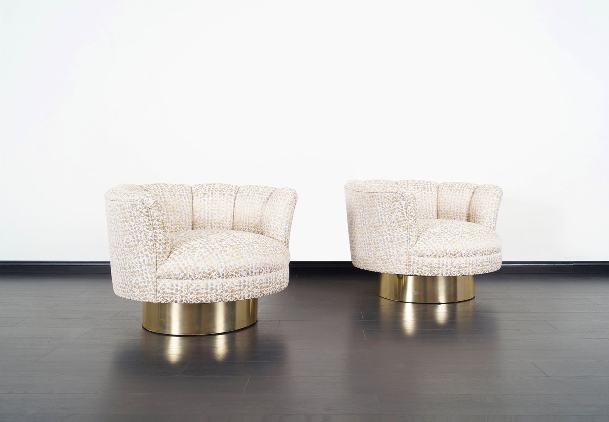 Vintage Brass Swivel Lounge Chairs by Milo Baughman