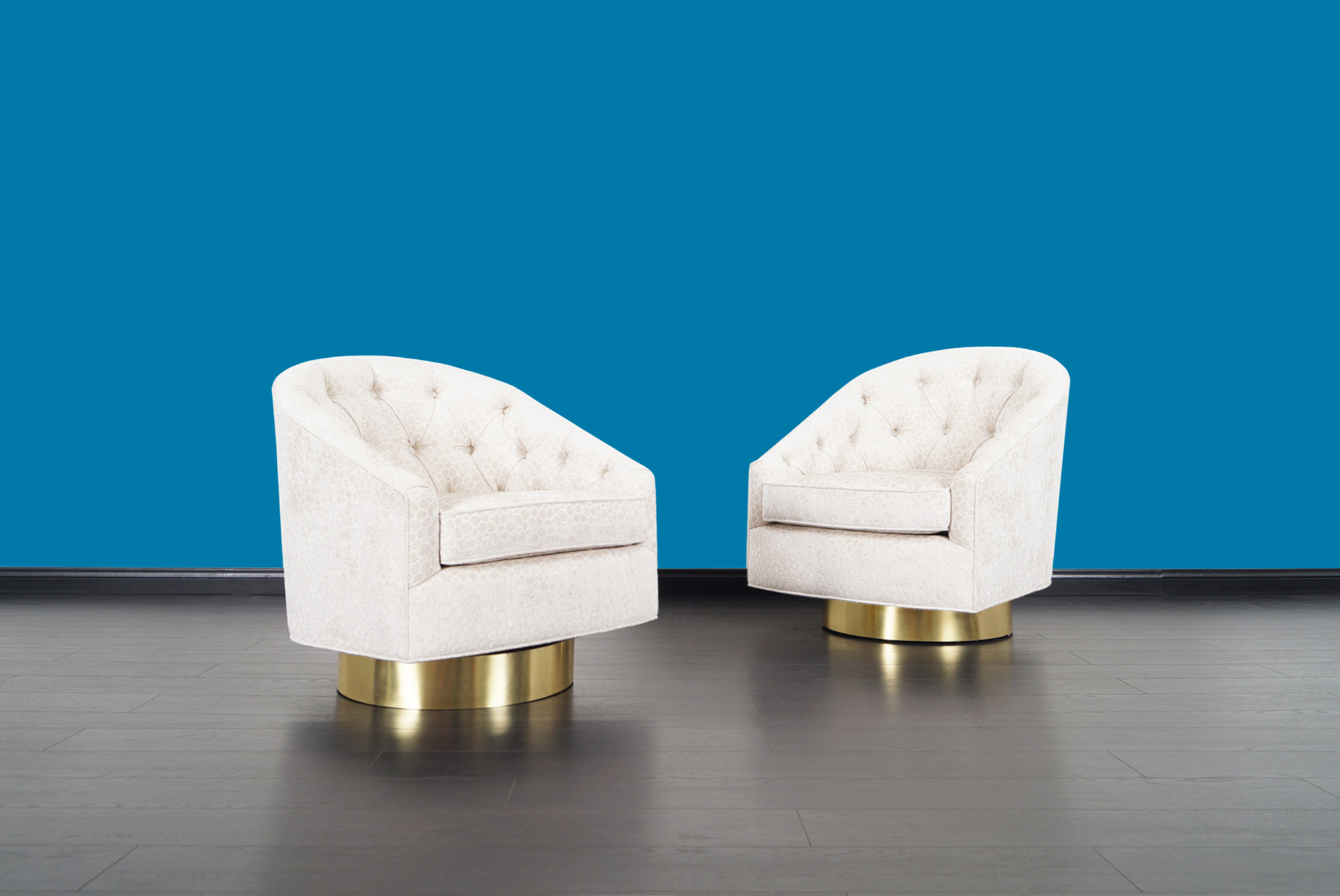 Vintage Brass Swivel Lounge Chairs Attributed to Milo Baughman