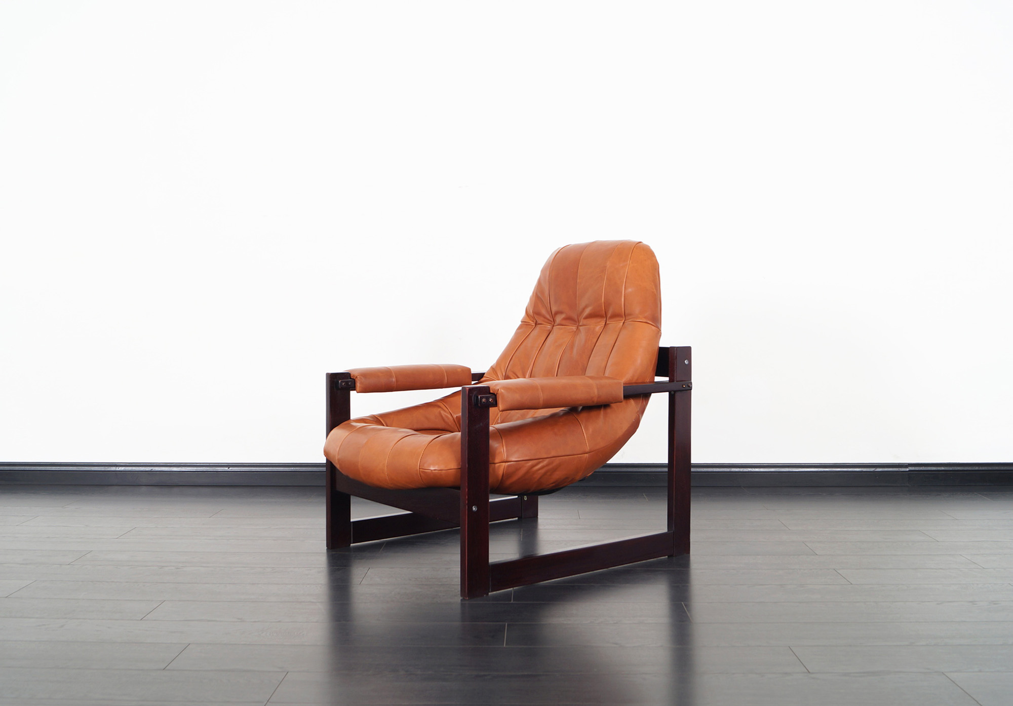 Brazilian Leather Lounge Chair and Ottoman by Percival Lafer