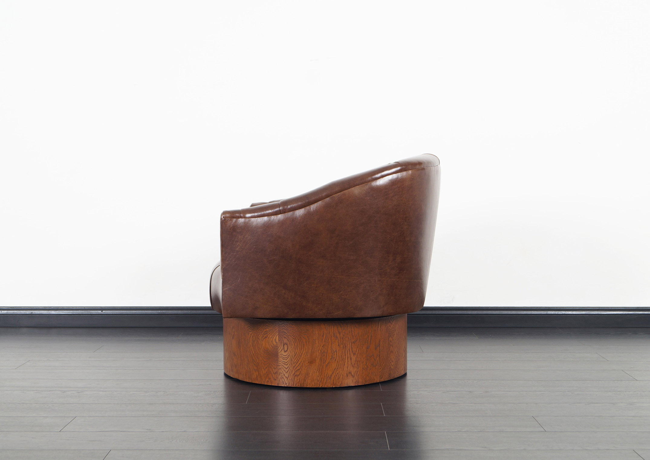 Vintage Leather Swivel Lounge Chairs by Milo Baughman