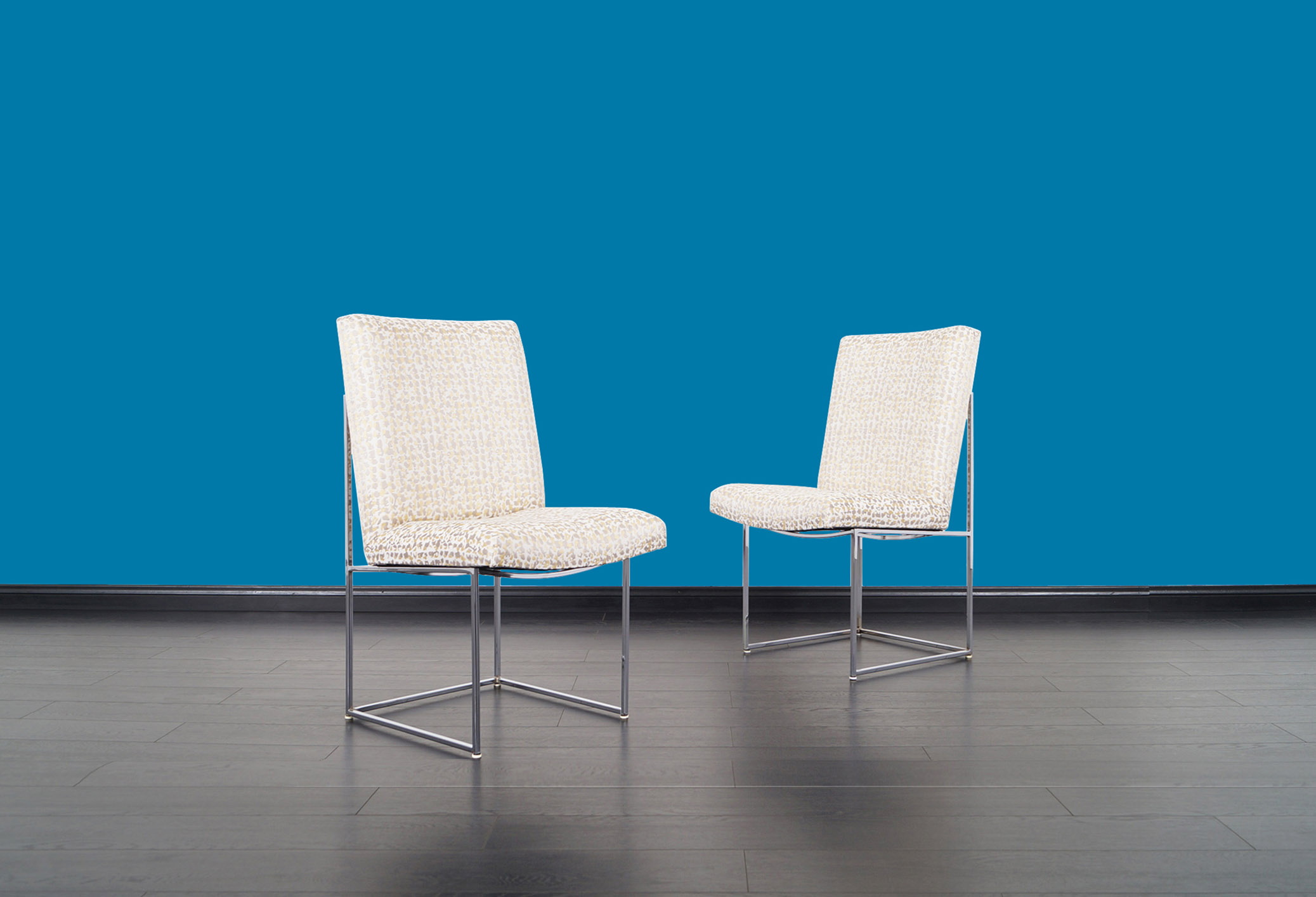 Vintage Chrome Thin Line Dining Chairs by Milo Baughman