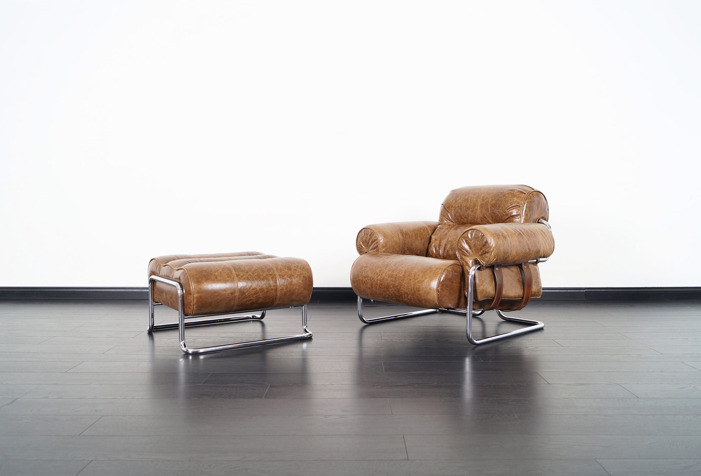 Italian Leather Tucroma Lounge Chair and Ottoman by Guido Faleschini