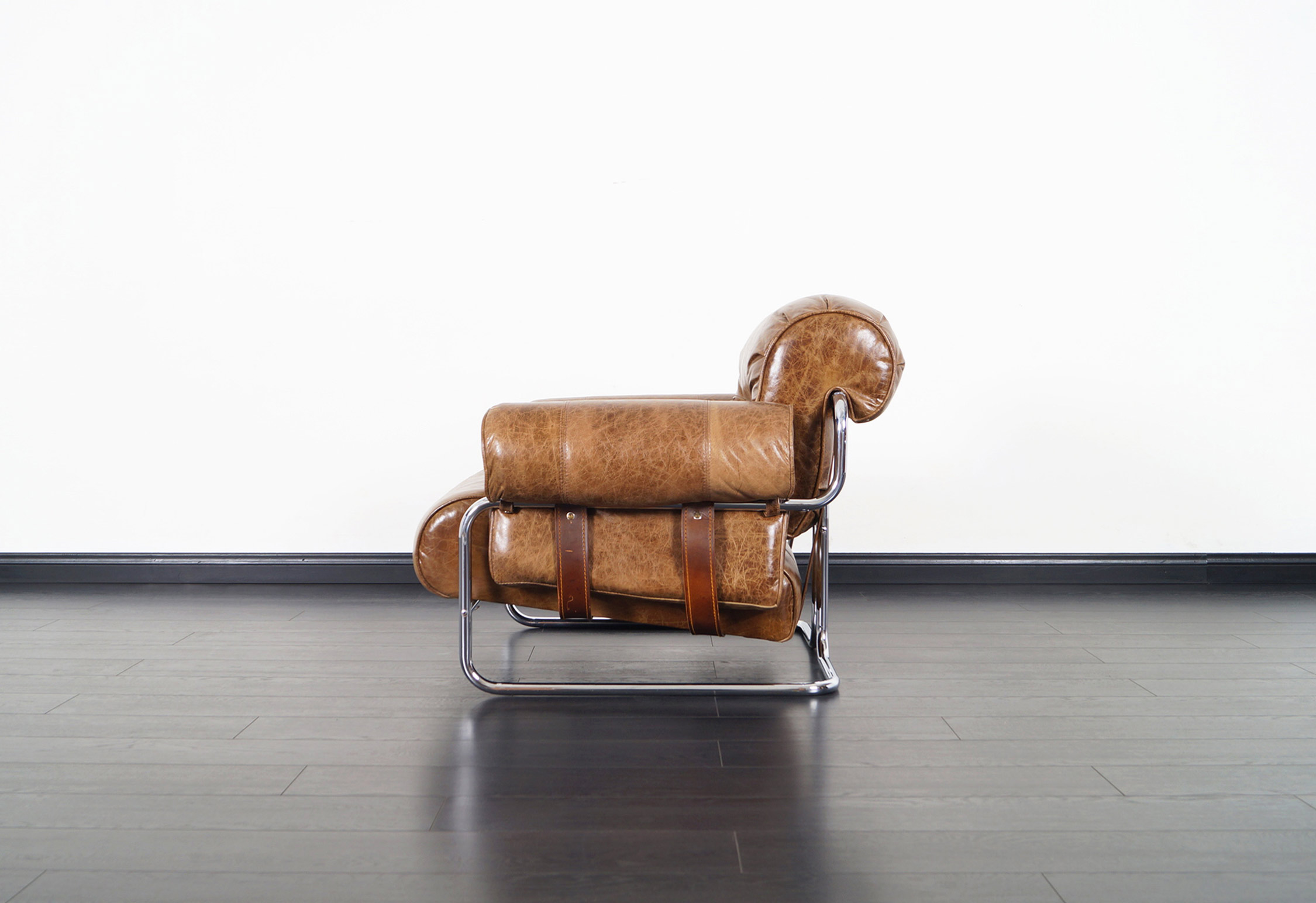 Italian Leather Tucroma Lounge Chair and Ottoman by Guido Faleschini
