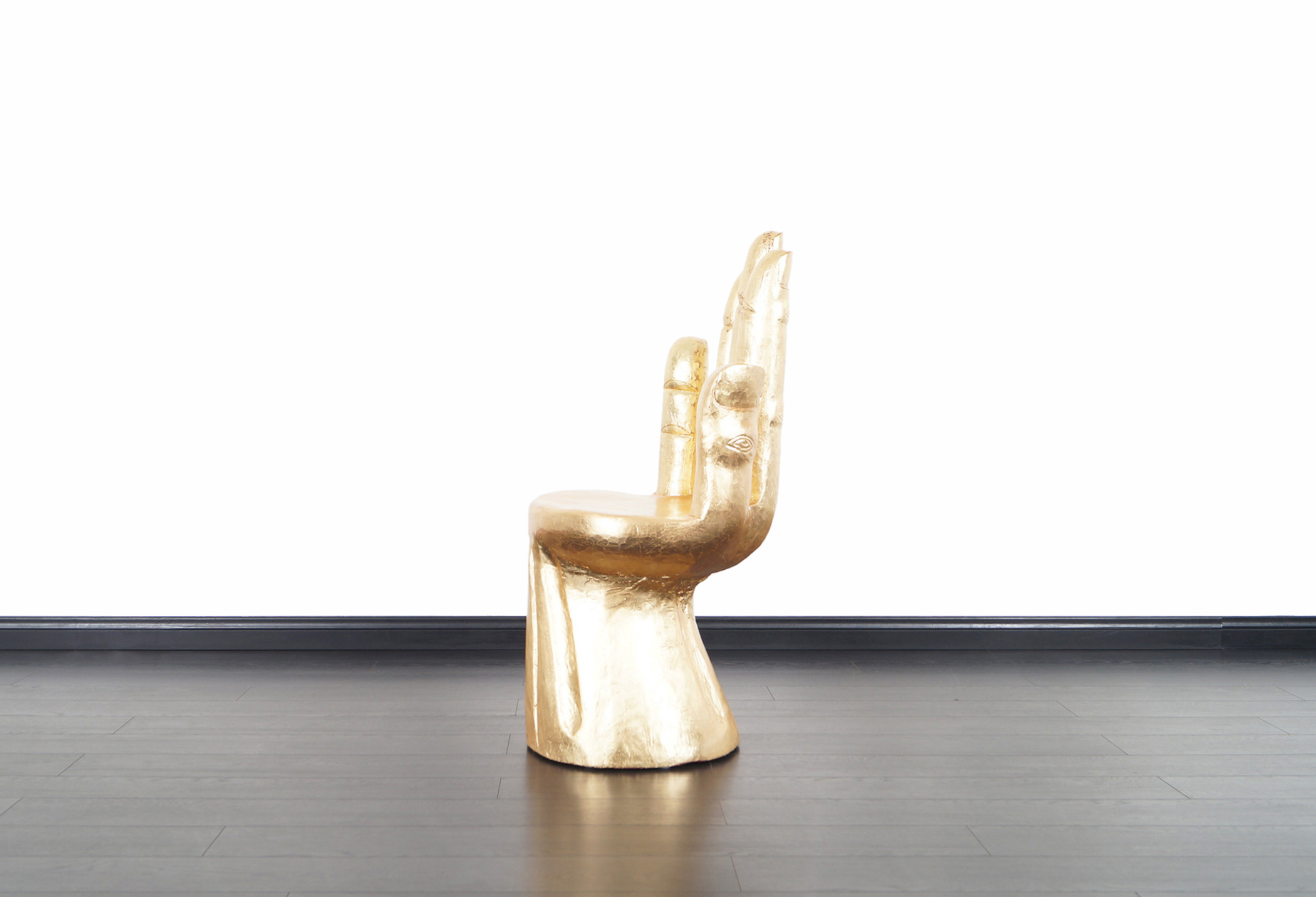 Vintage Sculptural Gold Leaf Hand Chair After Pedro Friedeberg