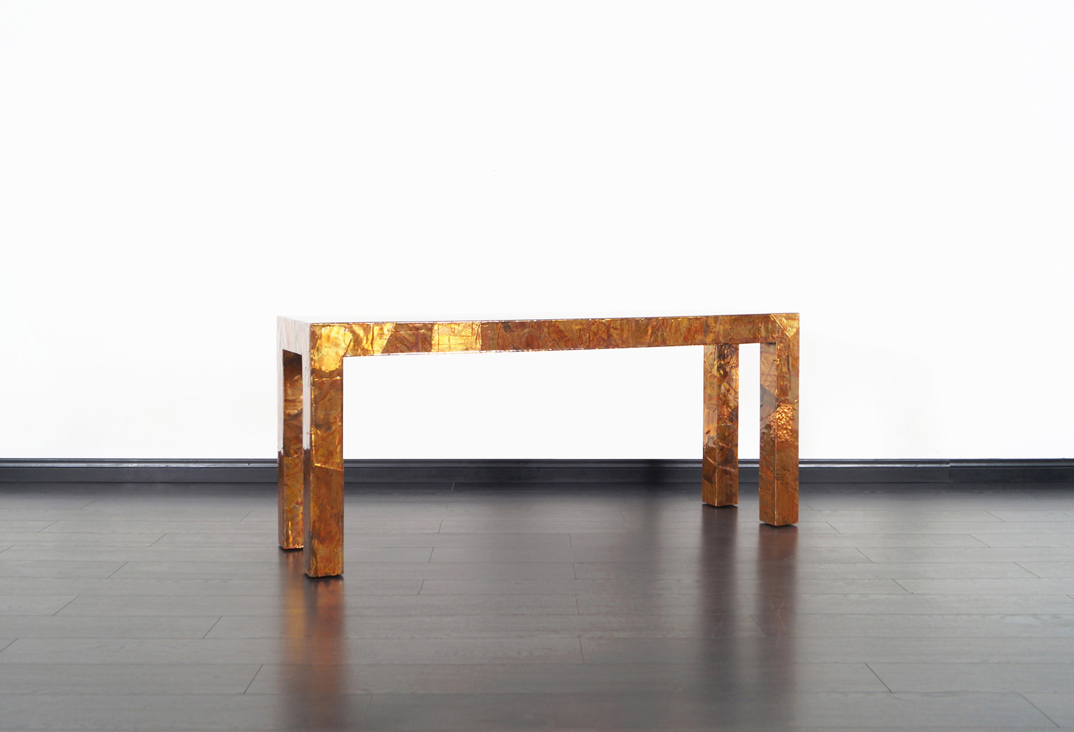 Brutalist Copper Patchwork Console Table