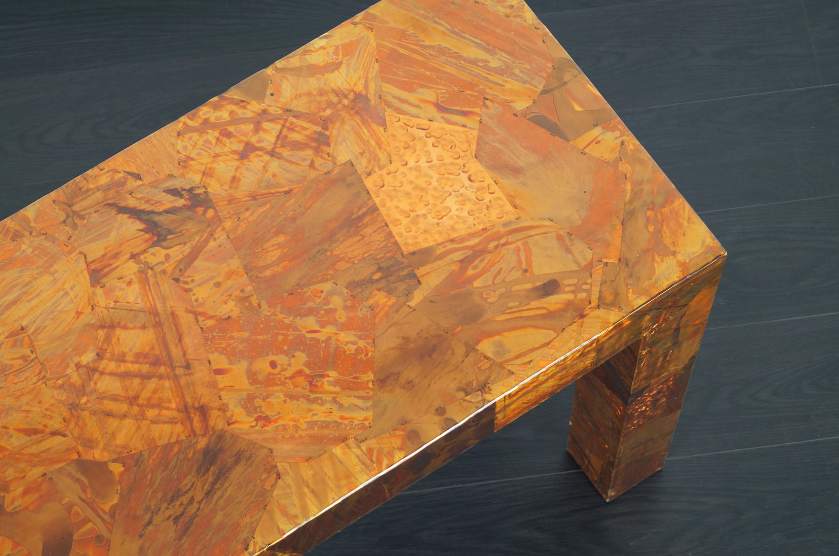 Brutalist Copper Patchwork Console Table