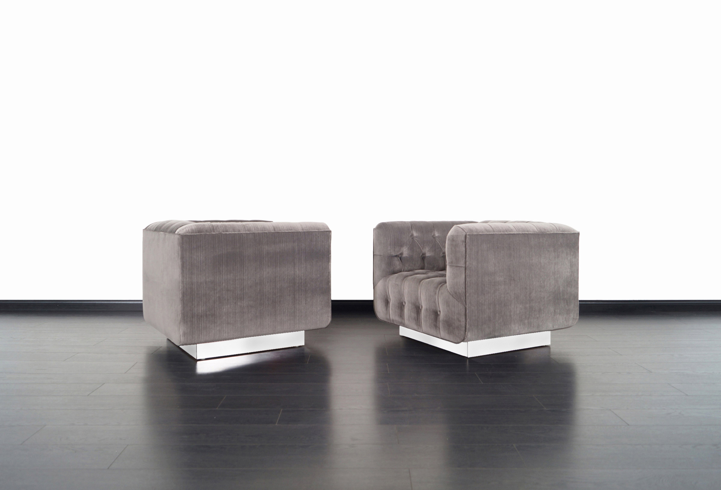 Mid Century Chrome Cube Lounge Chairs by George Kasparian