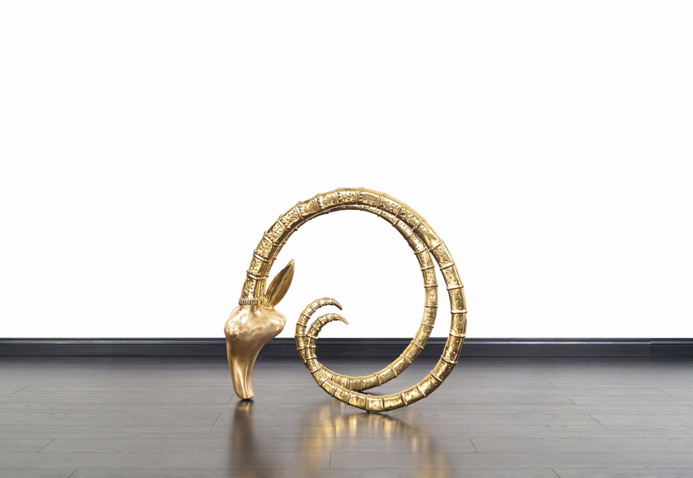 Exceptional Brass Ibex Rams Head Sculptures in the style of Alain Chervet