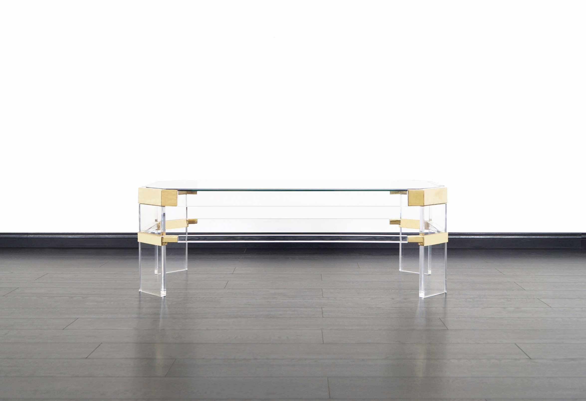 Vintage Brass and Lucite Metric Line Coffee Table by Charles Hollis Jones