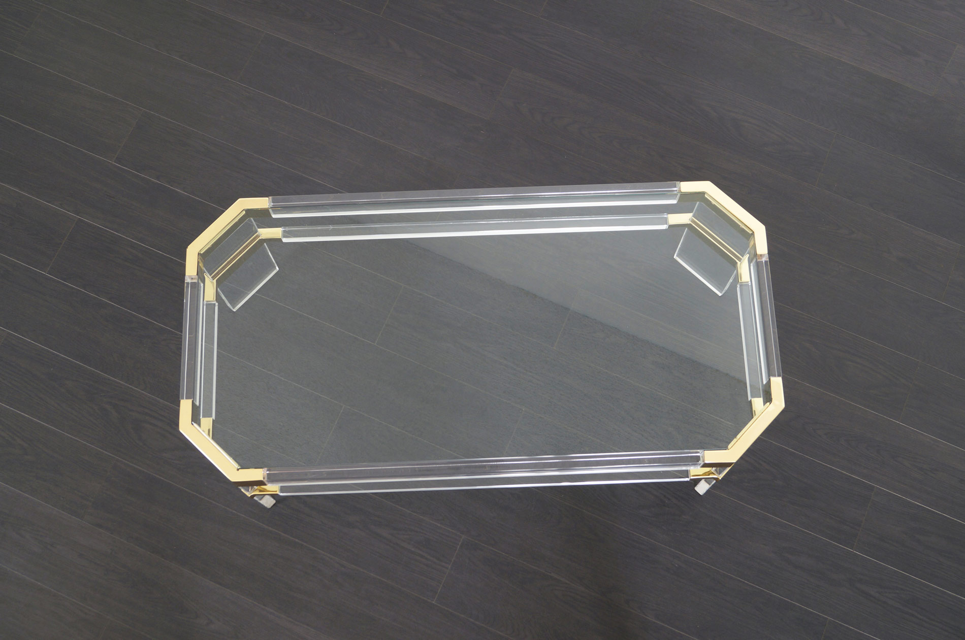 Vintage Brass and Lucite Metric Line Coffee Table by Charles Hollis Jones