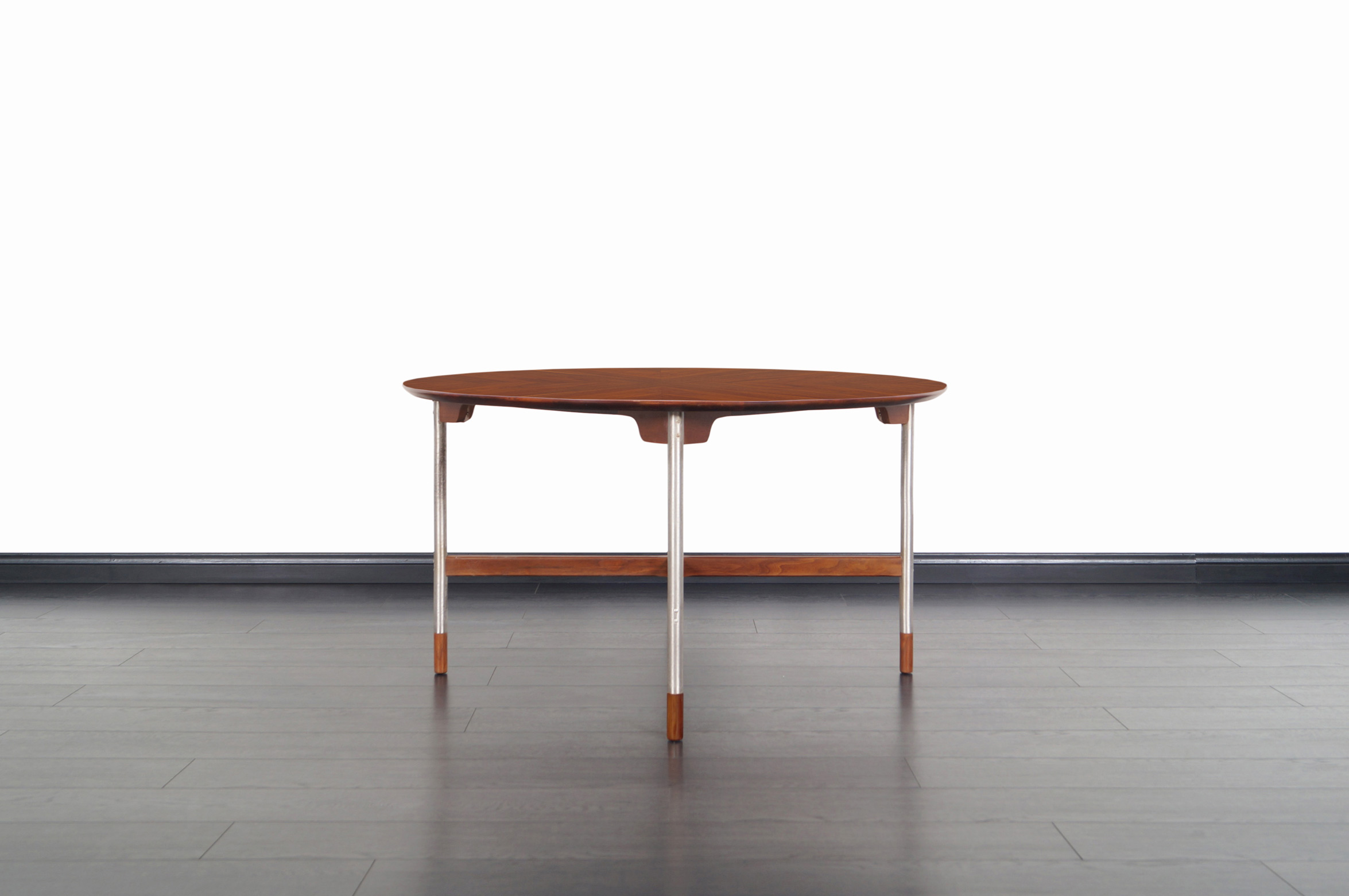 Danish Walnut and Brushed Steel Table Attributed to Arne Vodder