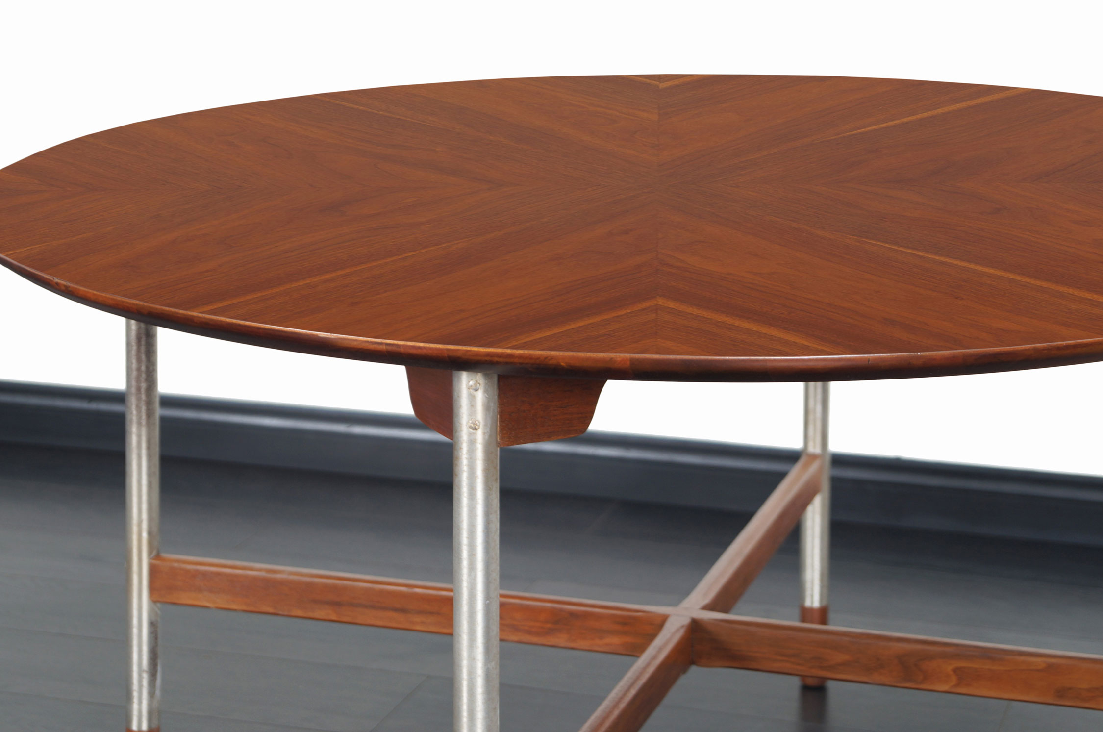 Danish Walnut and Brushed Steel Table Attributed to Arne Vodder