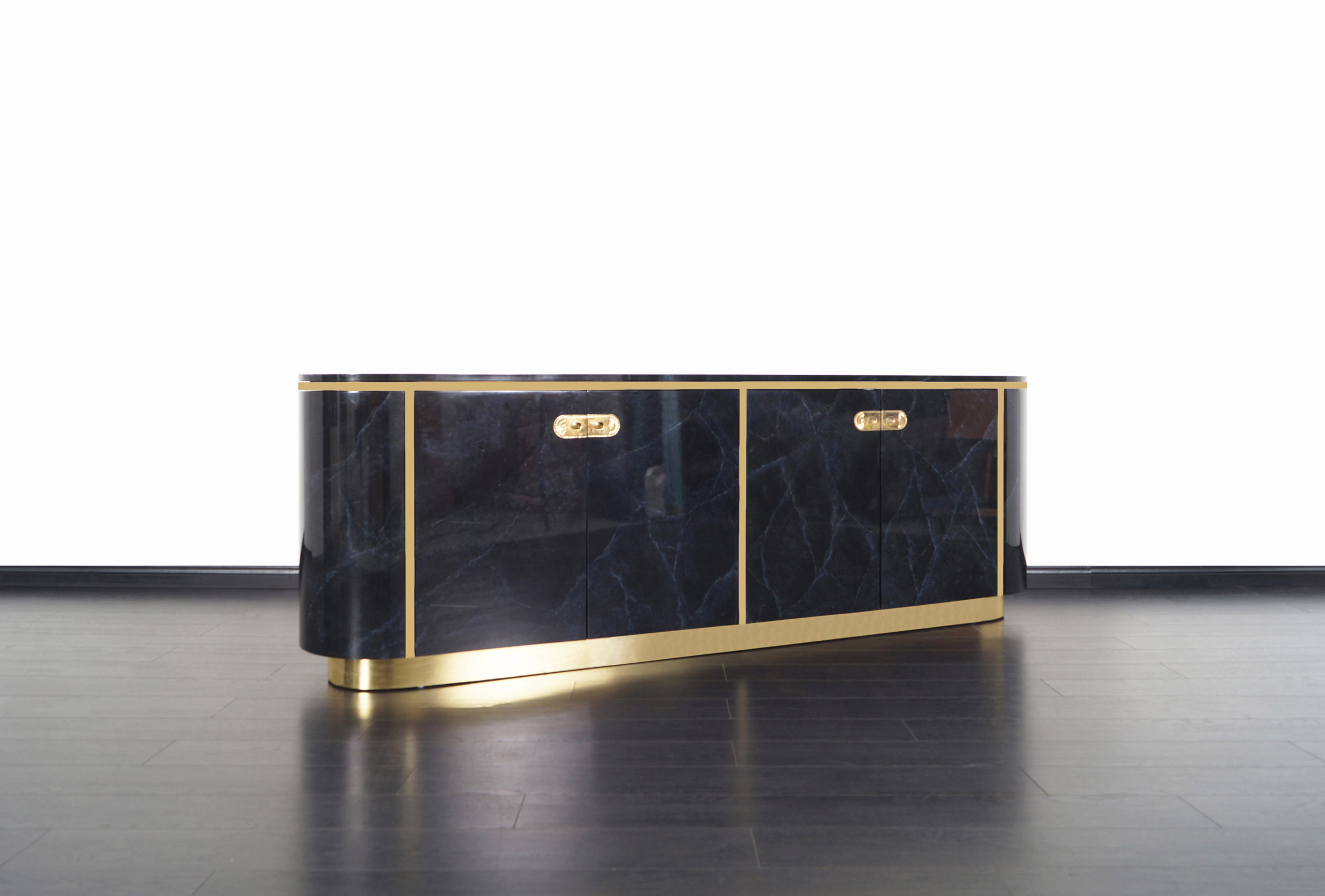 Hollywood Regency Lacquered and Brass Sideboard by Mastercraft
