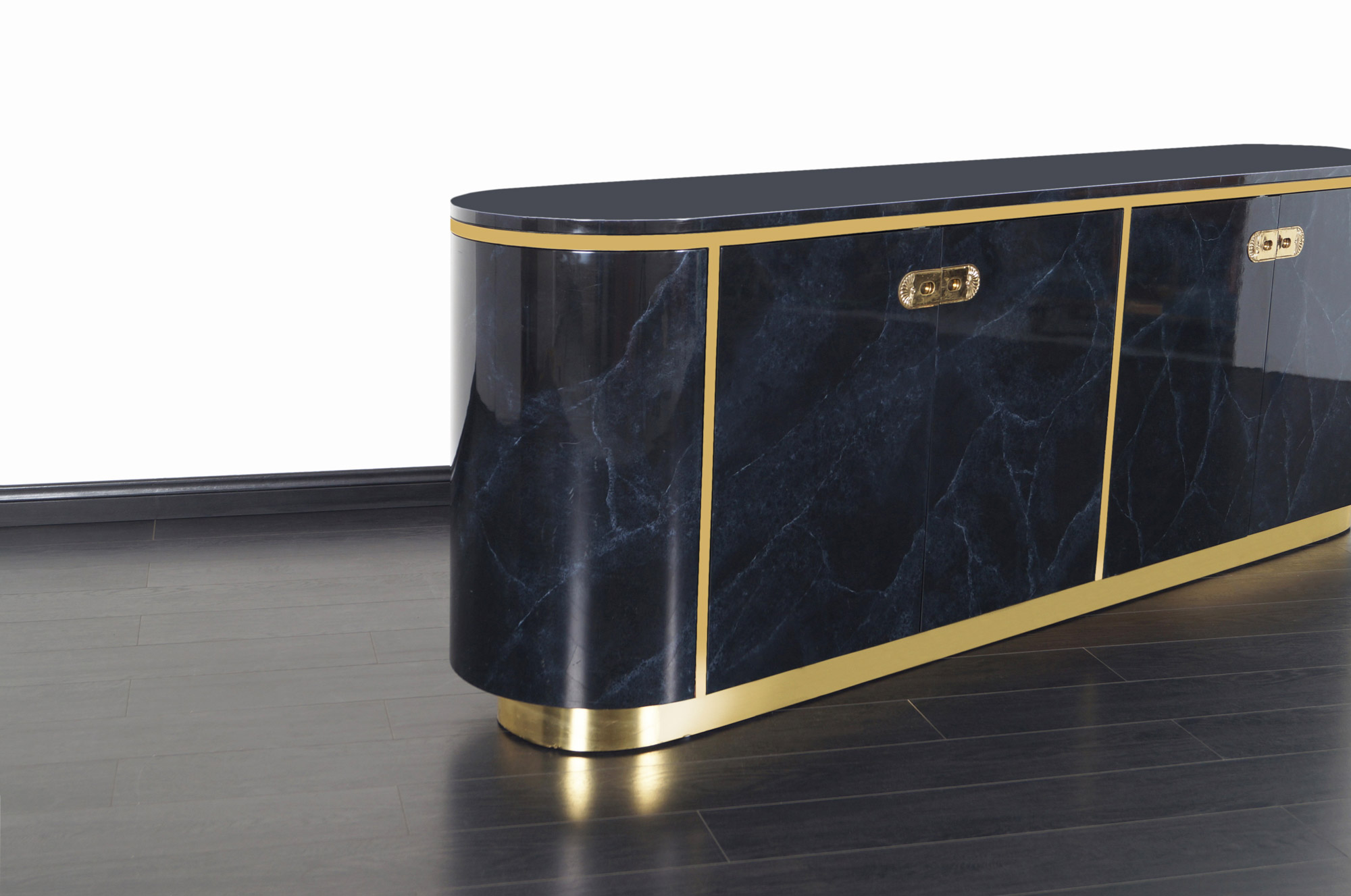 Hollywood Regency Lacquered and Brass Sideboard by Mastercraft
