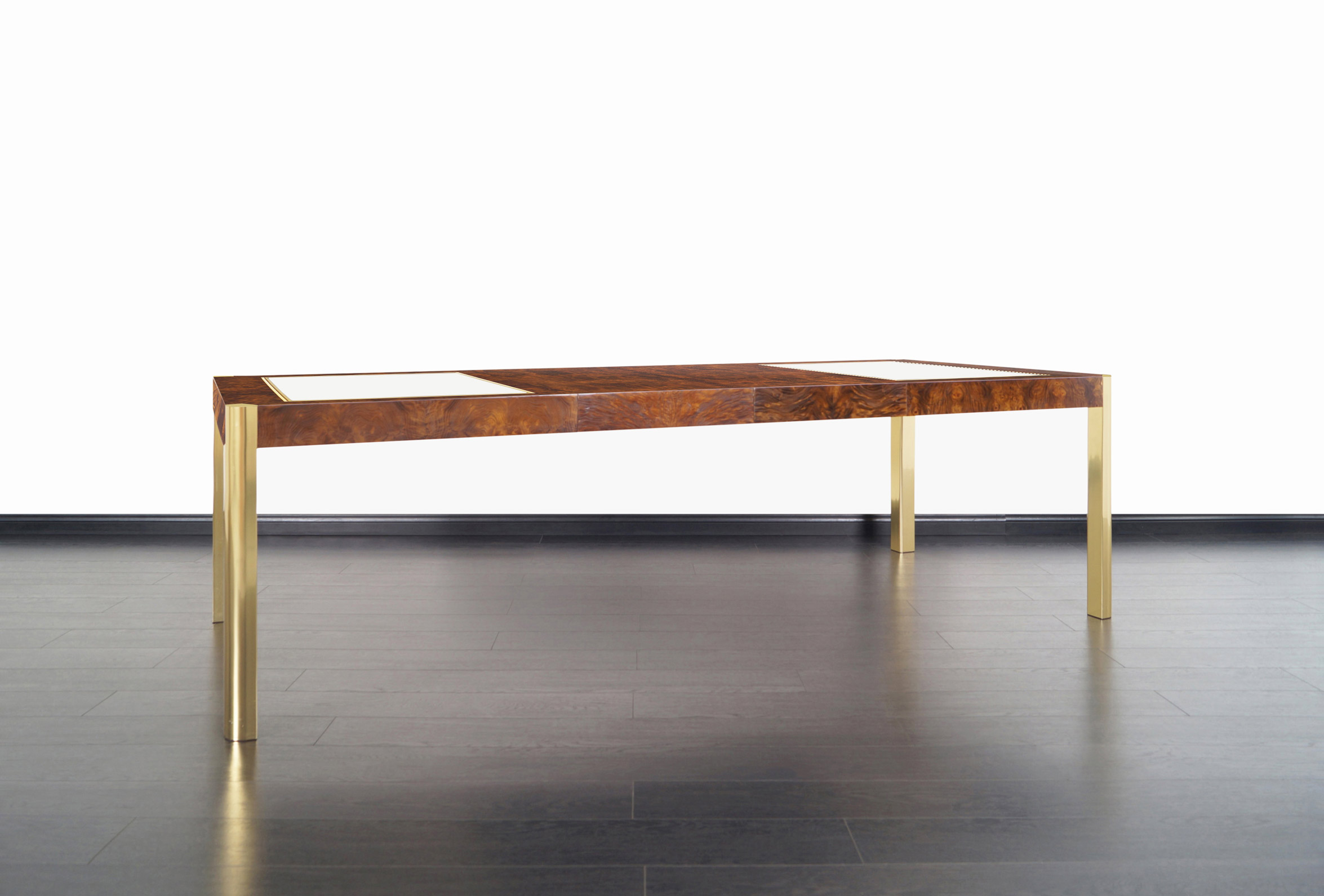 Vintage Burl Wood and Brass Dining Table by Century Furniture