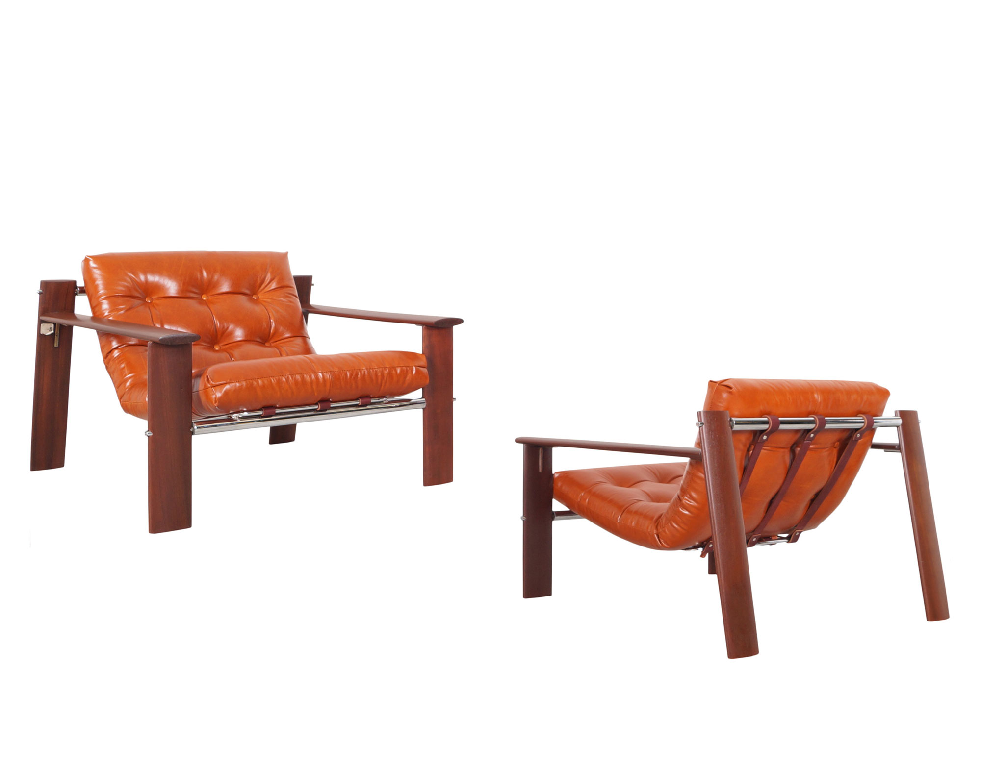 Brazilian MP-129 Jacaranda and Leather Lounge Chairs by Percival Lafer