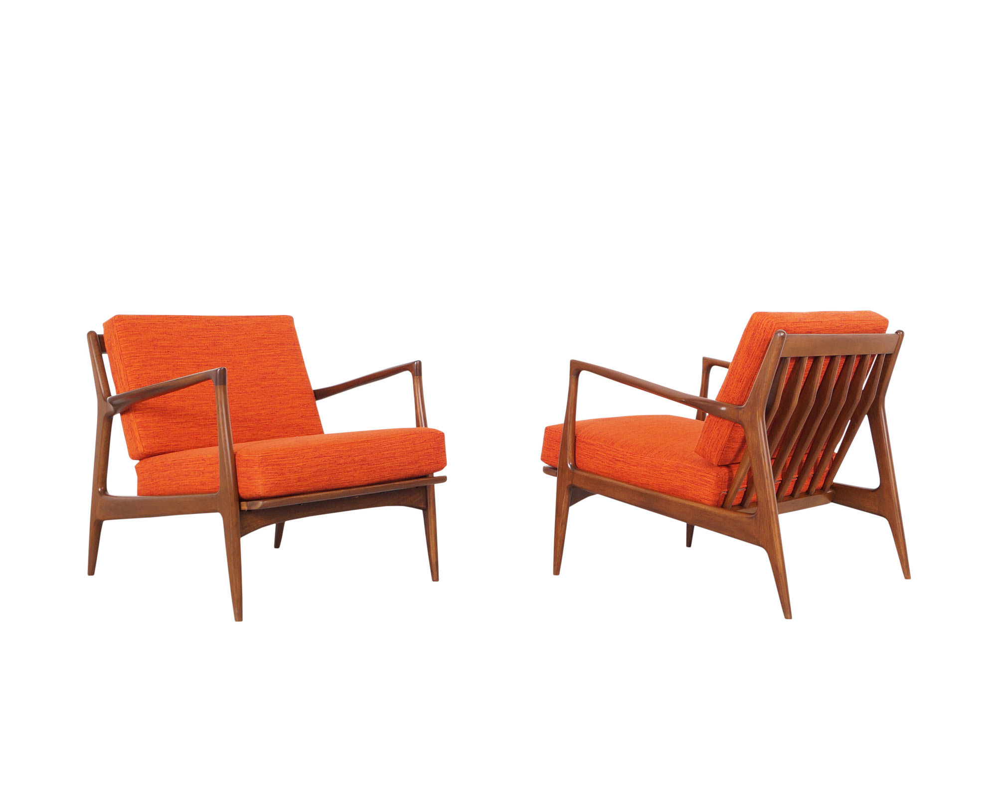 Danish Modern Walnut Lounge Chairs by Ib Kofod Larsen