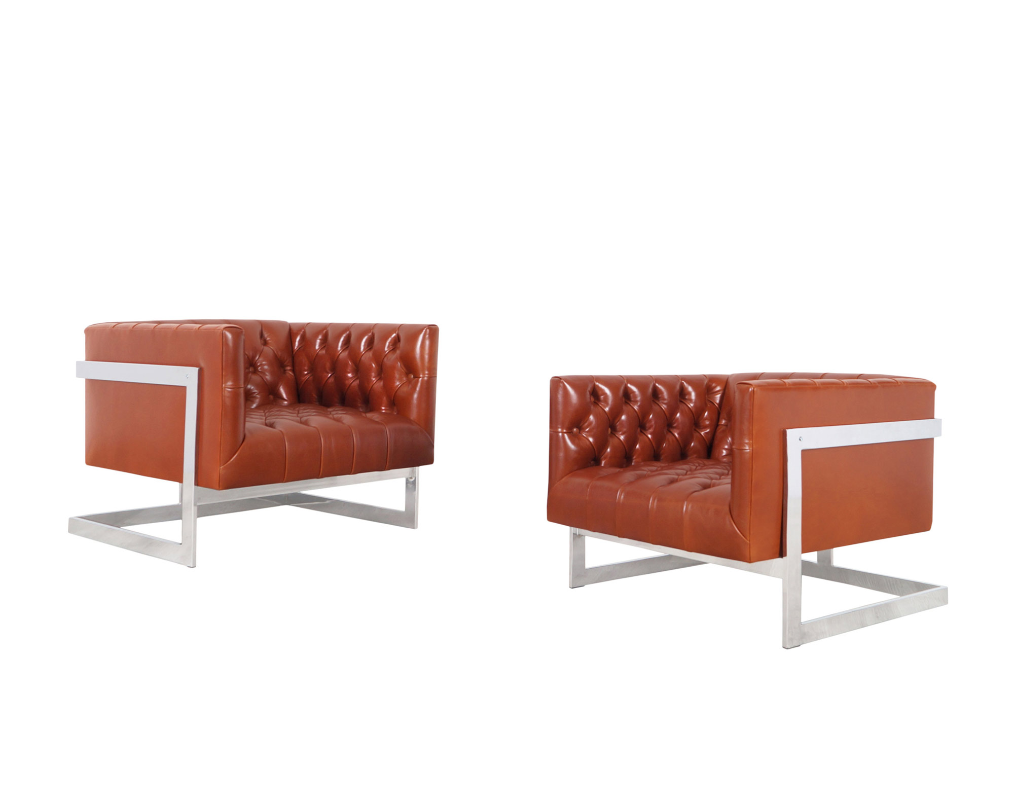Vintage Leather Cube Lounge Chairs by Milo Baughman for Thayer Coggin