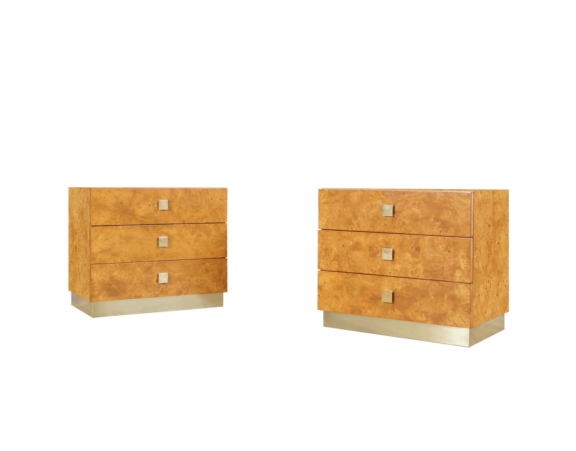 Vintage Burl Wood and Brass Chest of Drawers by Founders