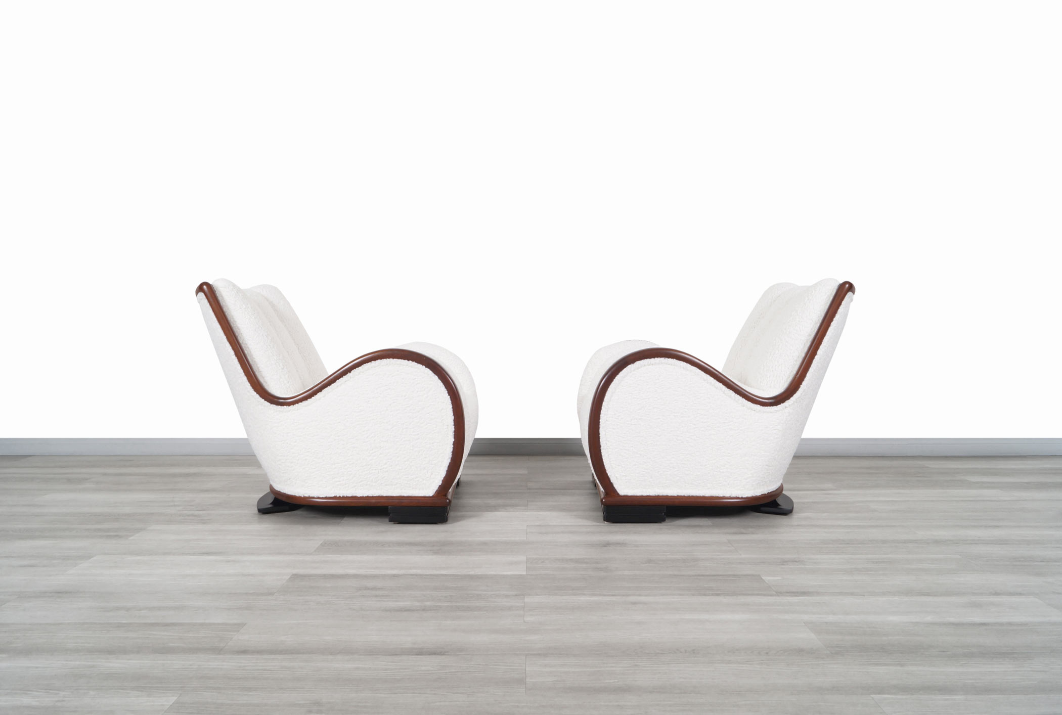 Art Deco Walnut Lounge Chairs in Boucle