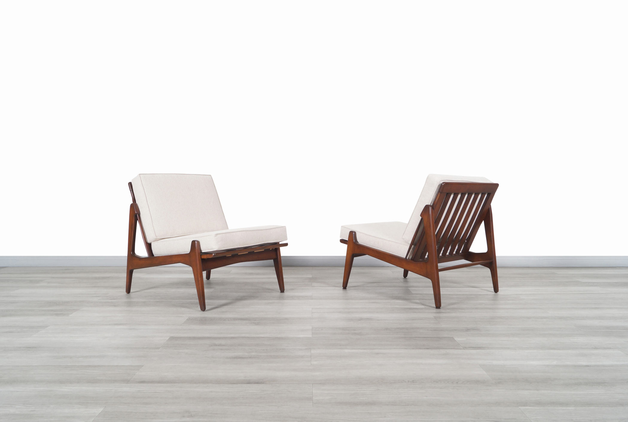 Danish Modern Walnut Slipper Lounge Chairs by Ib Kofod Larsen