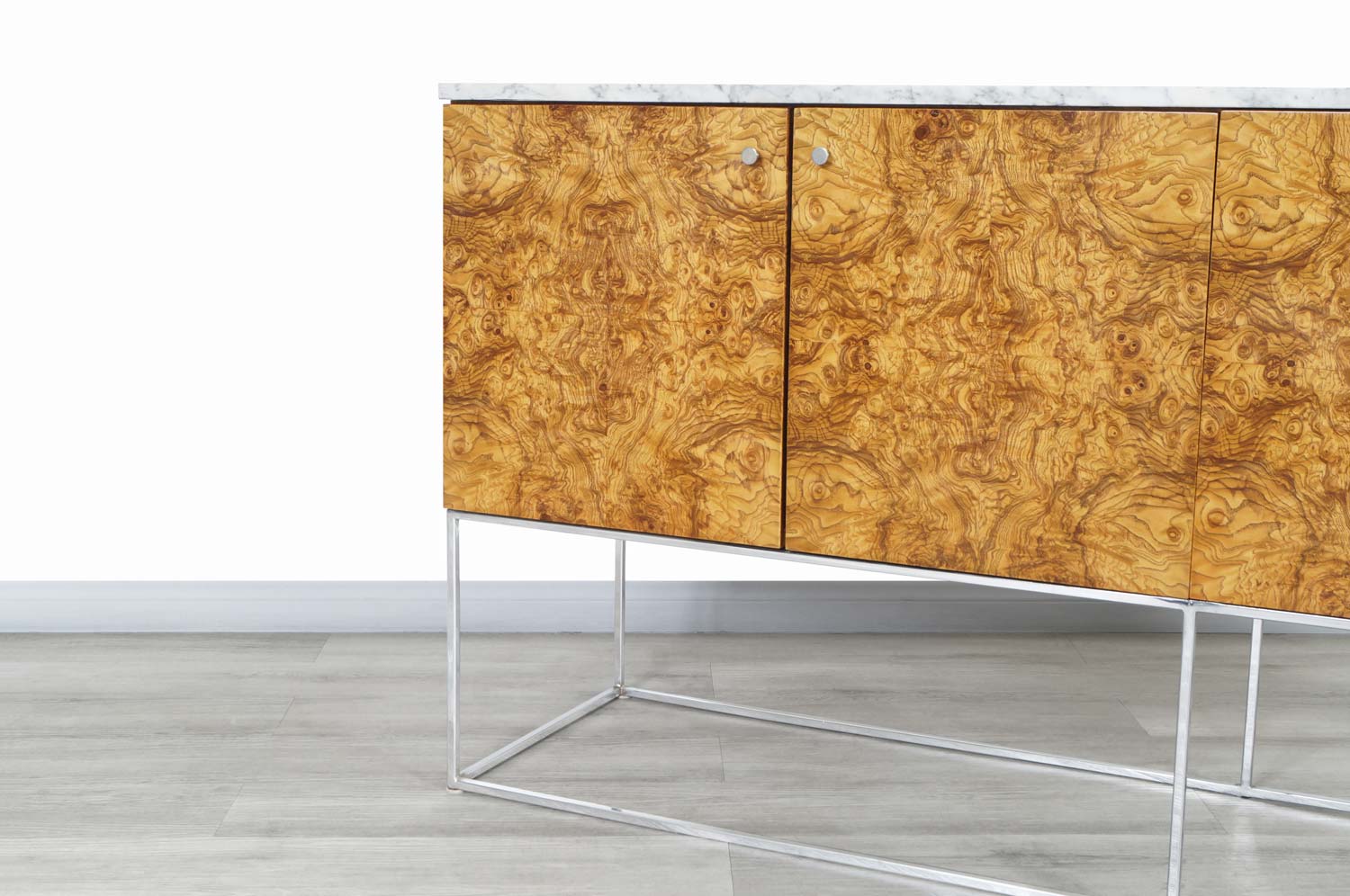 Vintage Burl Wood and Chrome Credenza by Milo Baughman