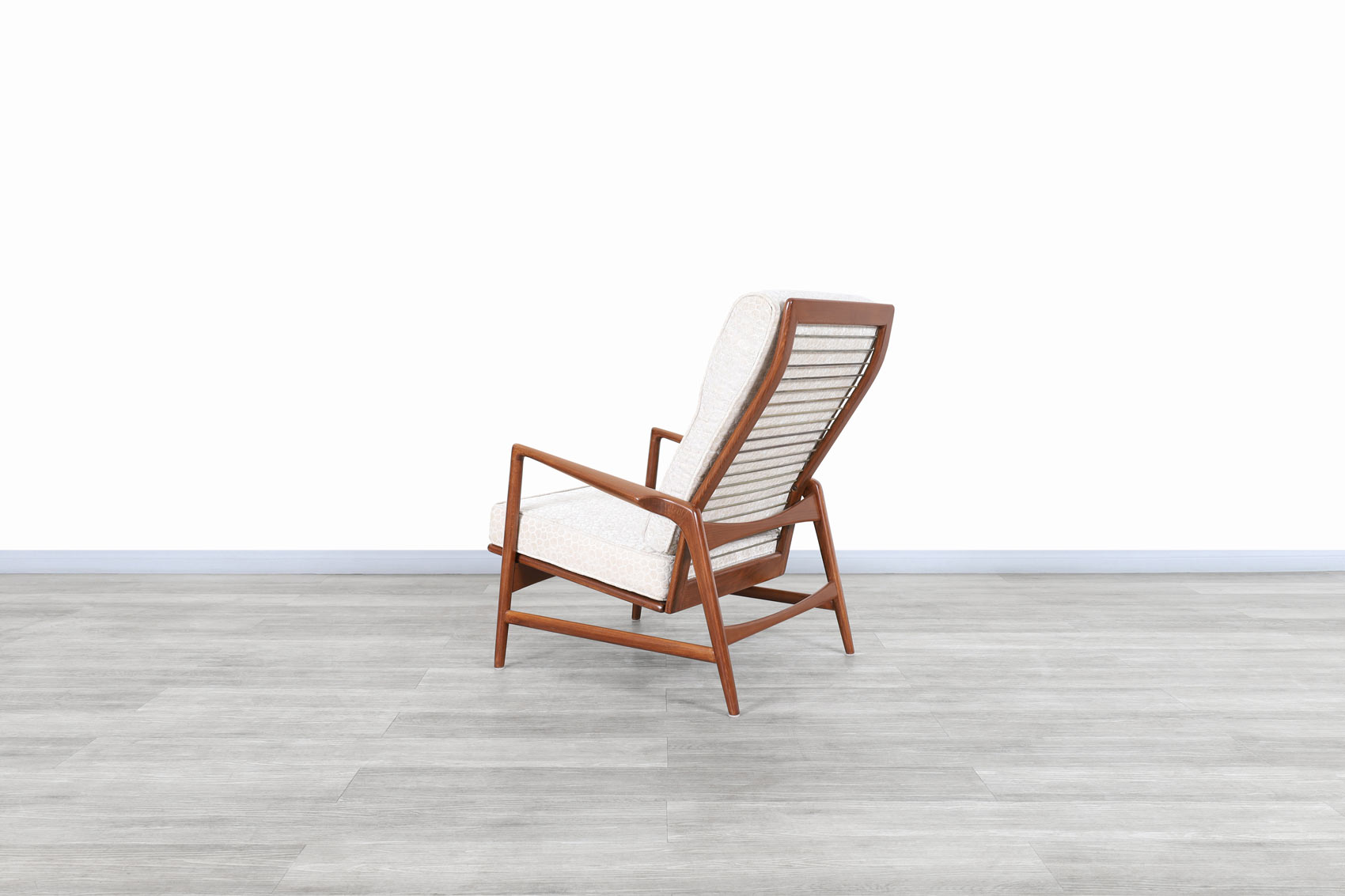 Danish Modern Walnut Reclining Lounge Chair and Ottoman by Ib Kofod Larsen