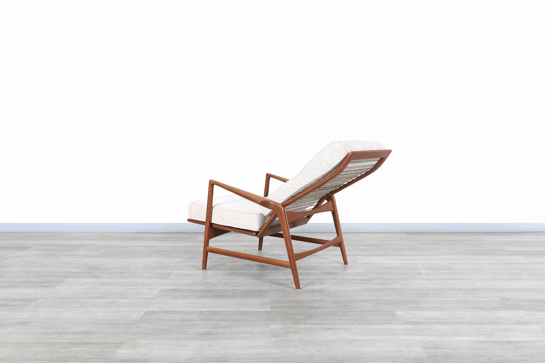 Danish Modern Walnut Reclining Lounge Chair and Ottoman by Ib Kofod Larsen