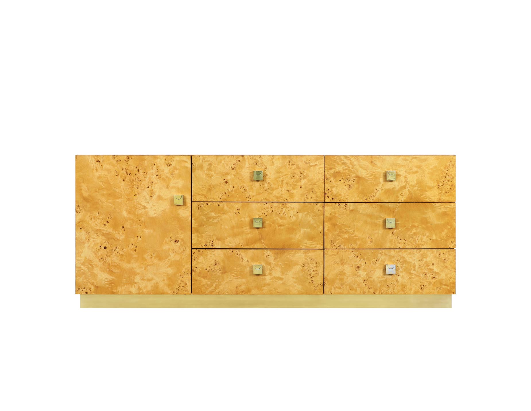 Vintage Burl Wood and Brass Credenza by Founders